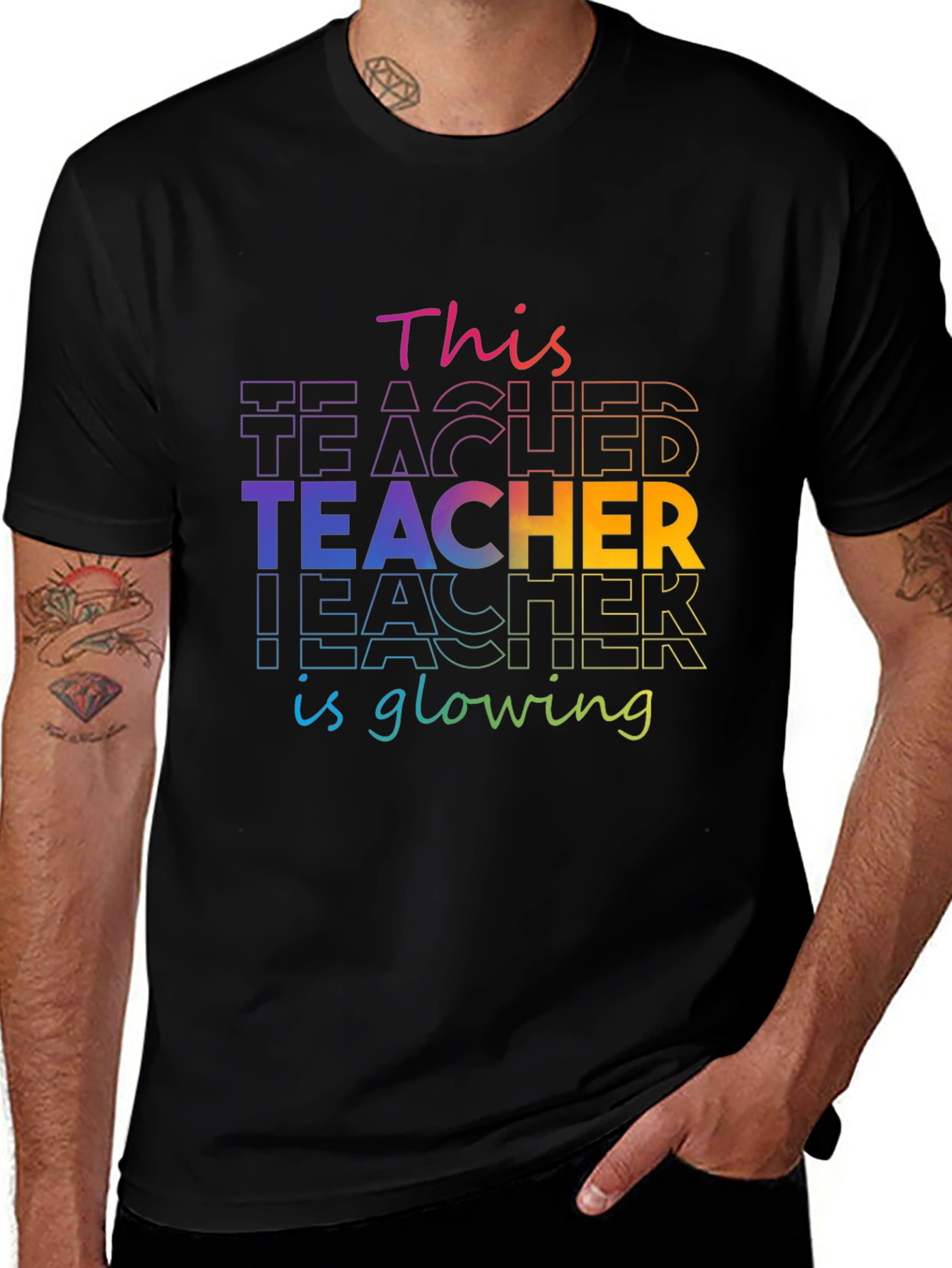 Variant 14 of Teacher Glowing T-Shirt - Colorful Graphic Tee
