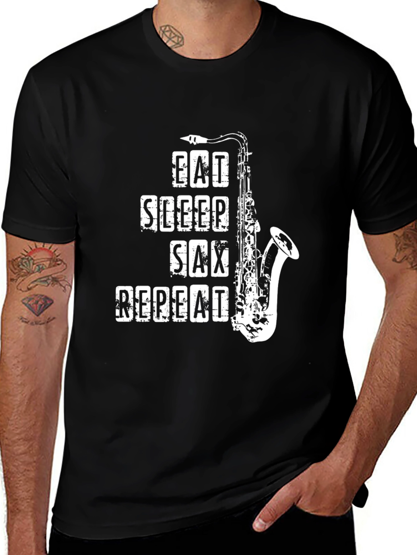 Variant 22 of Eat Sleep Sax Repeat Black T-Shirt