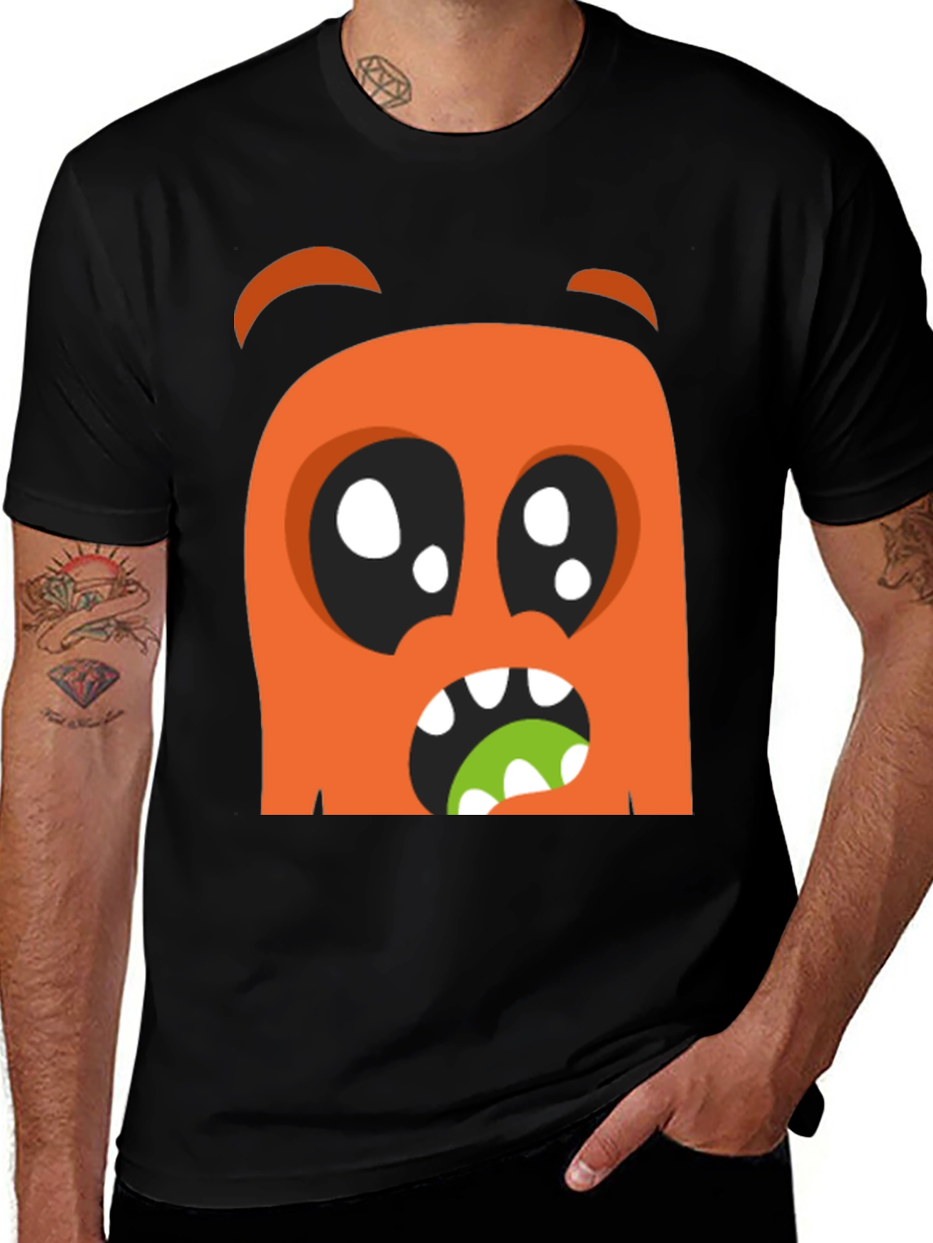 Variant 14 of Monster Face Graphic Tee - Black Cotton T-Shirt