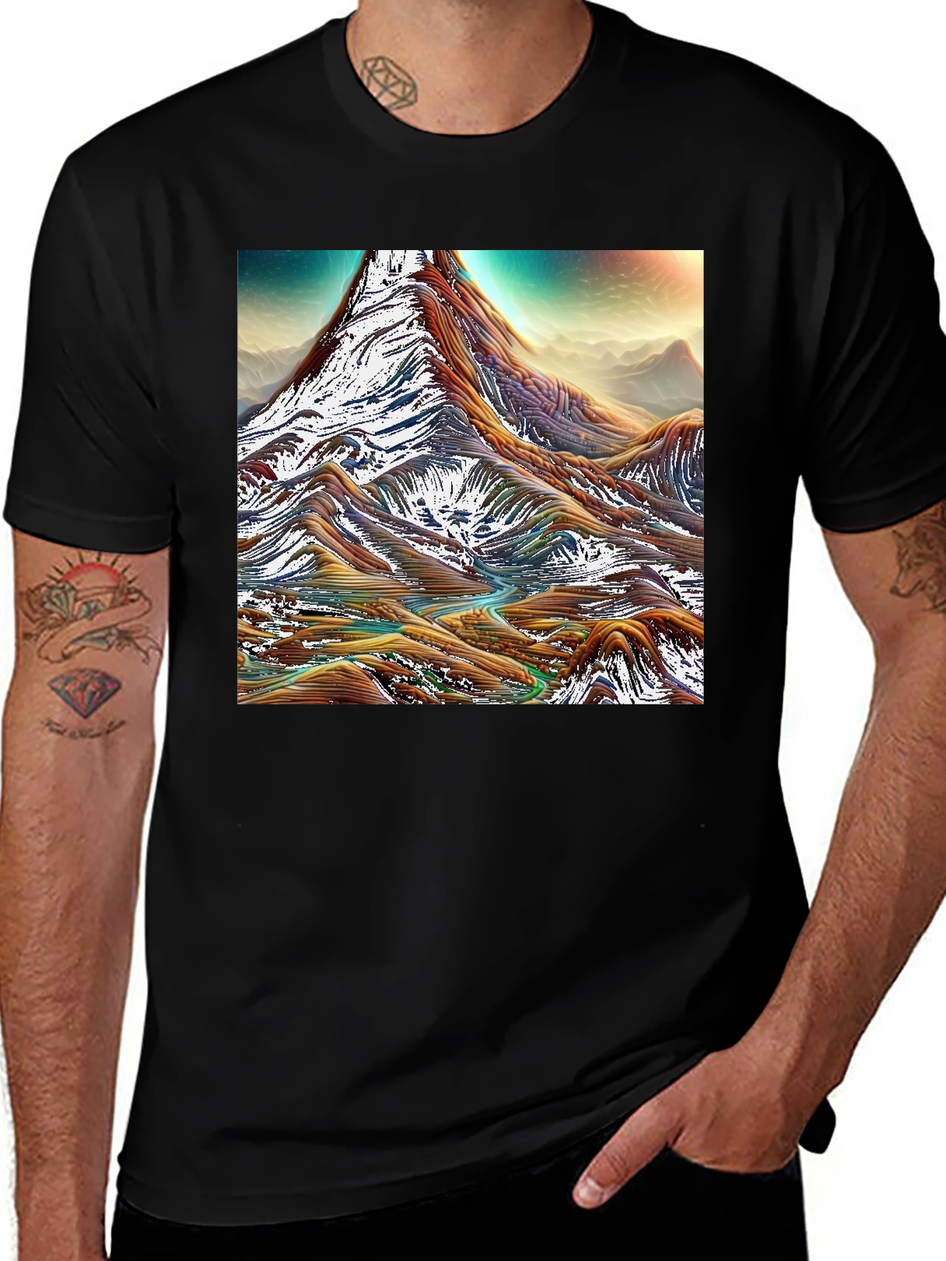 Variant 16 of Mountain Range Graphic Tee - Black Cotton Comfort