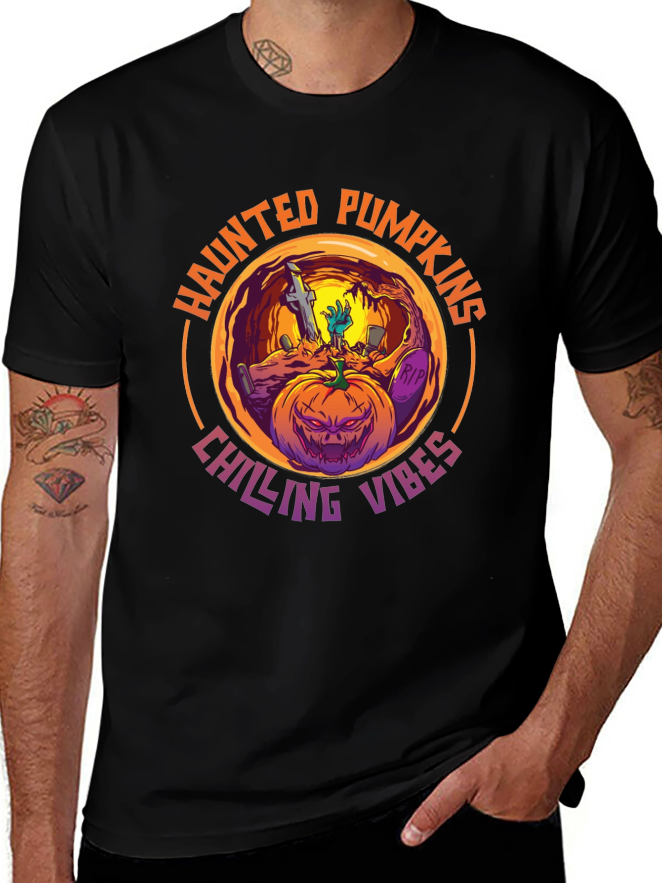Haunted Pumpkins Chilling Vibes Graphic Tee
