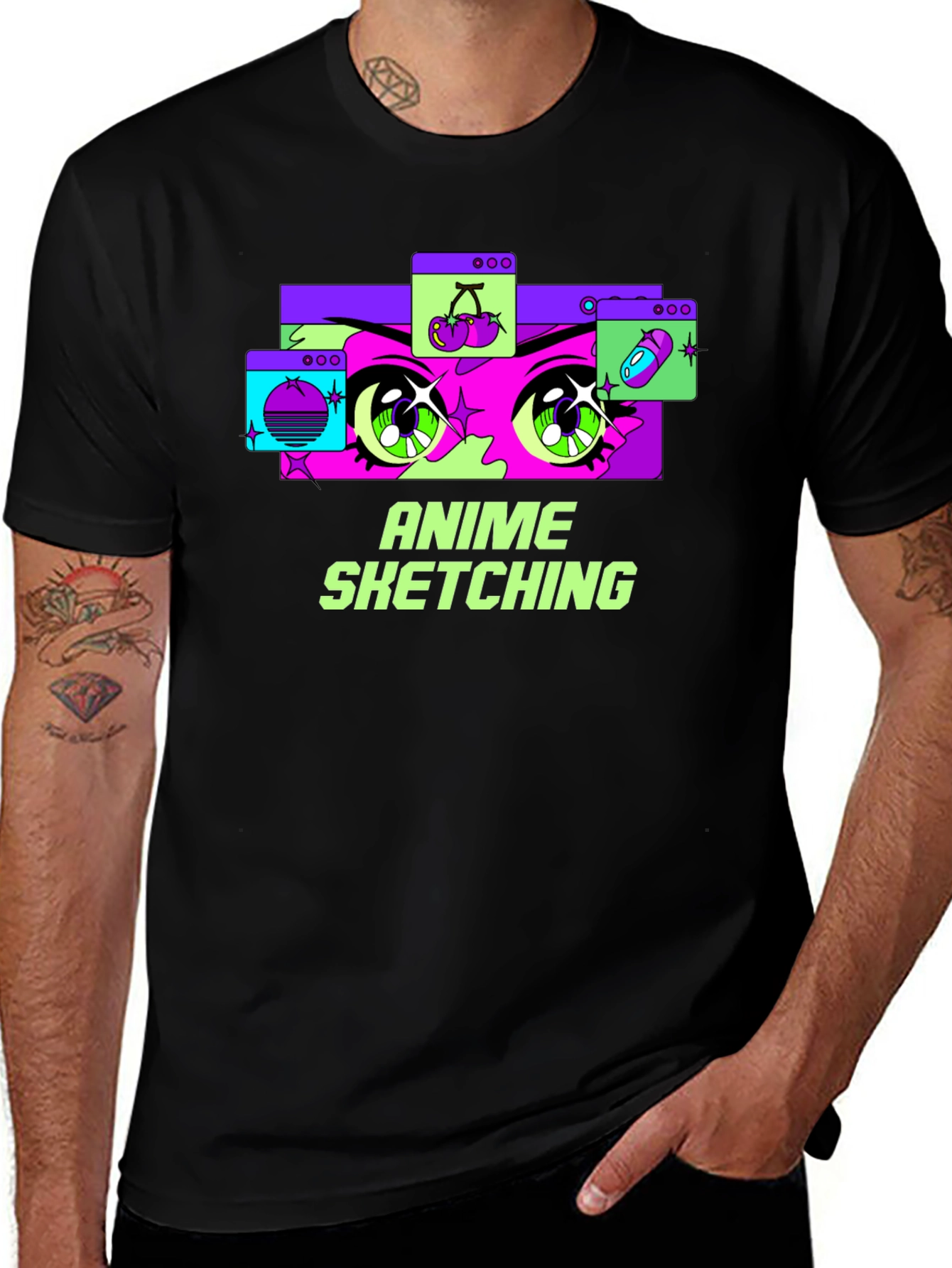 Variant 9 of Anime Sketching T-Shirt - Black Graphic Tee