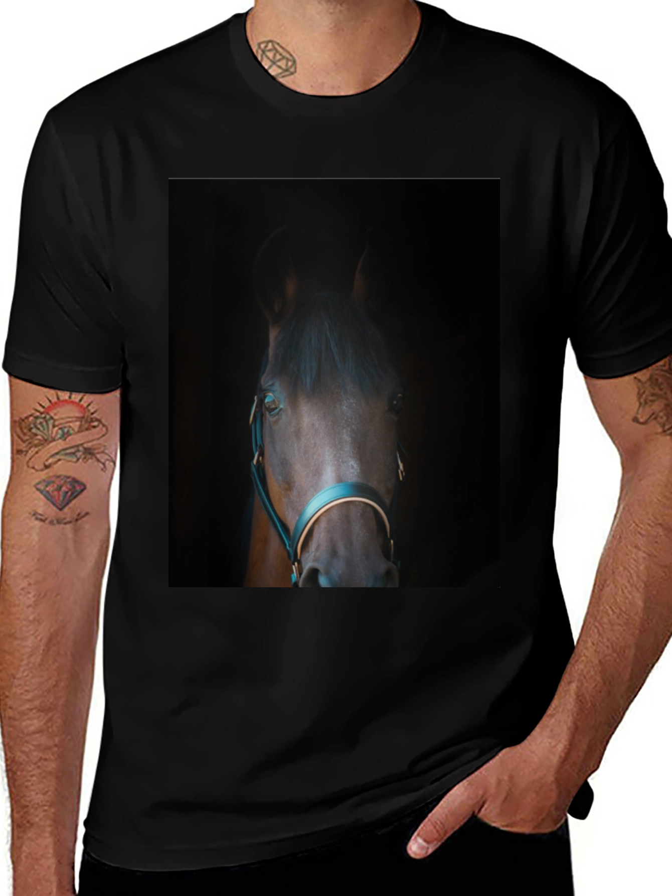 Variant 18 of Horse Portrait Black T-Shirt - Equestrian Style
