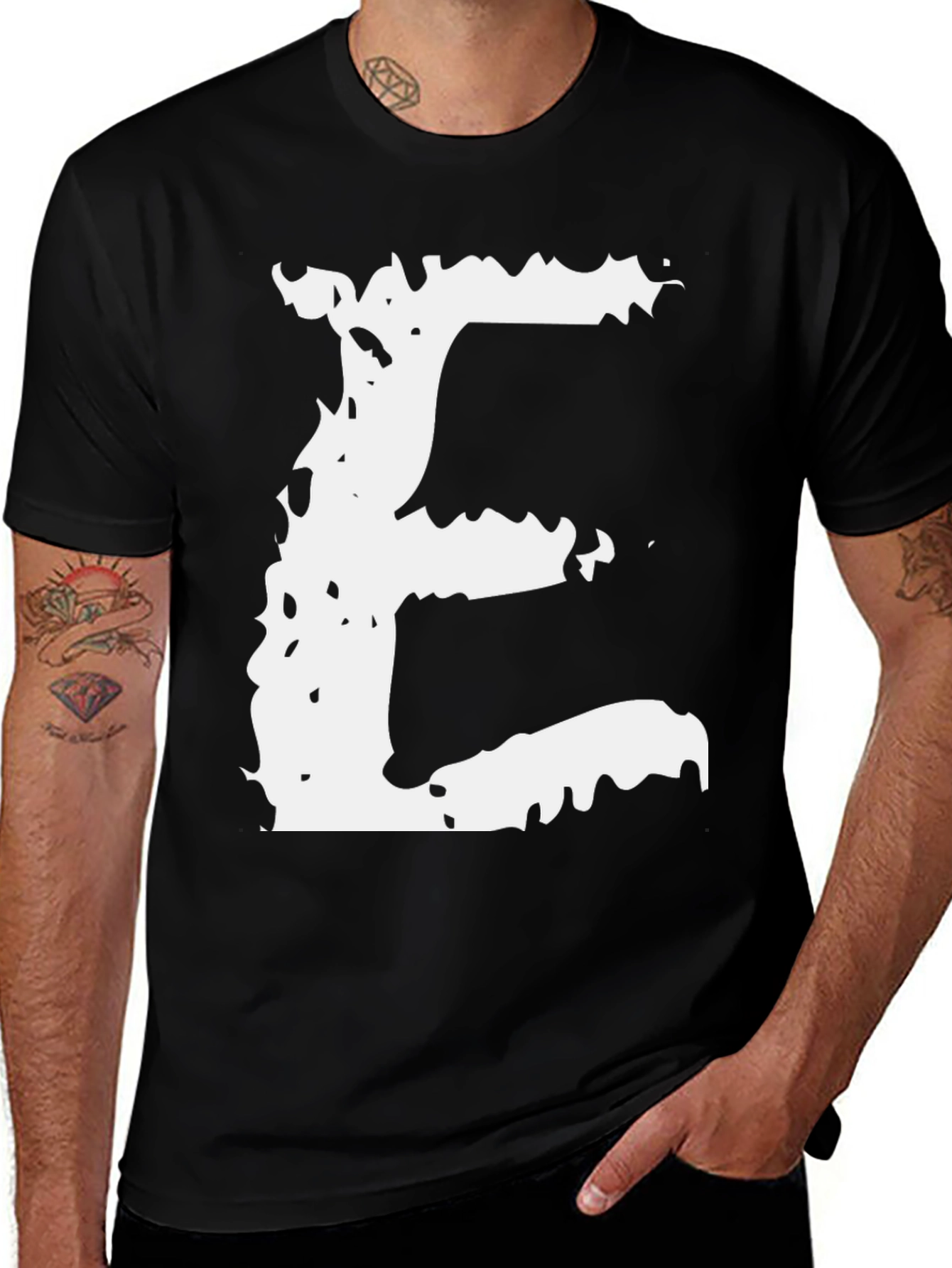 Abstract Letter E Black Tee