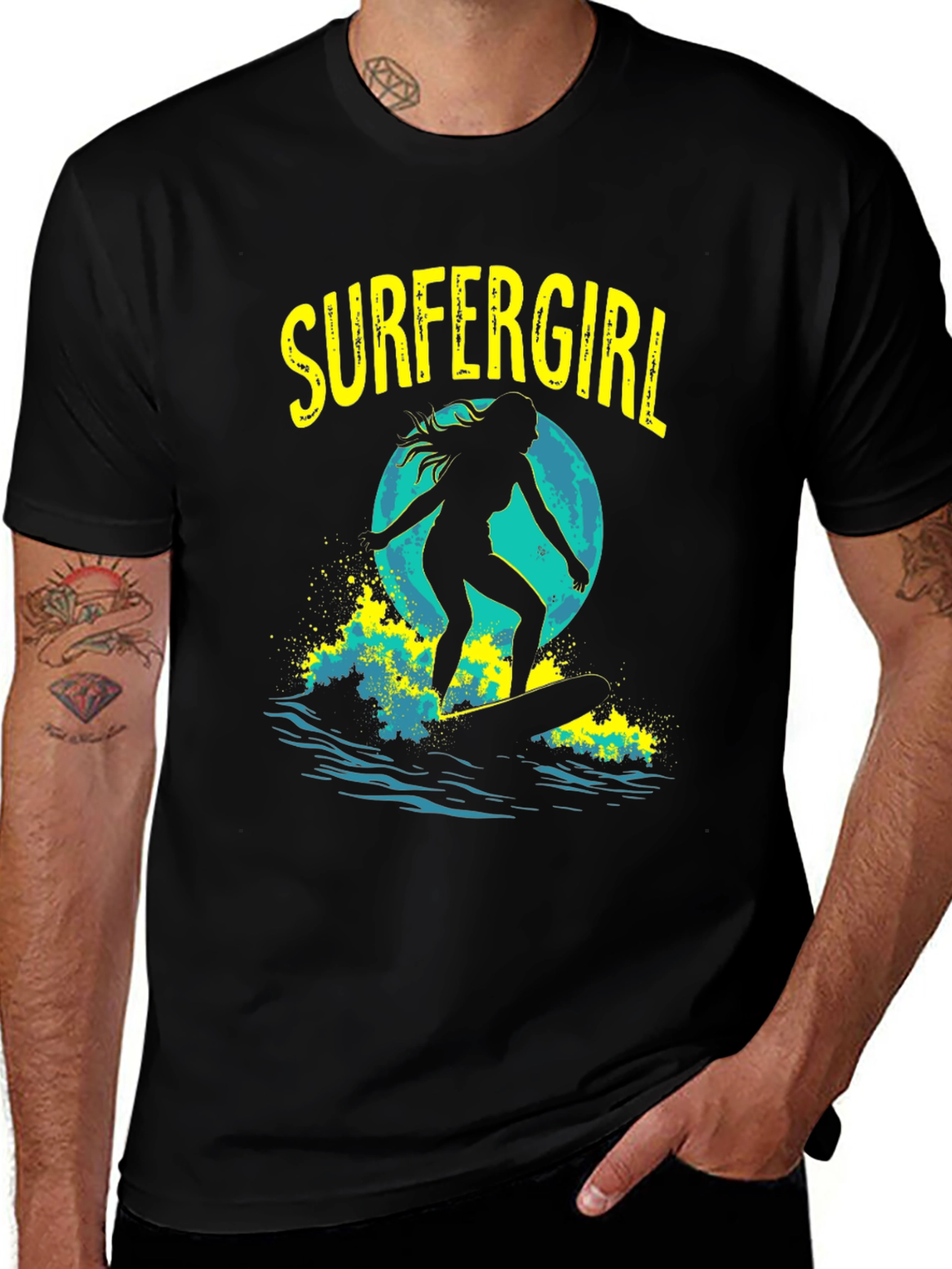 Variant 12 of Surfer Girl Graphic Tee - Black Cotton T-Shirt