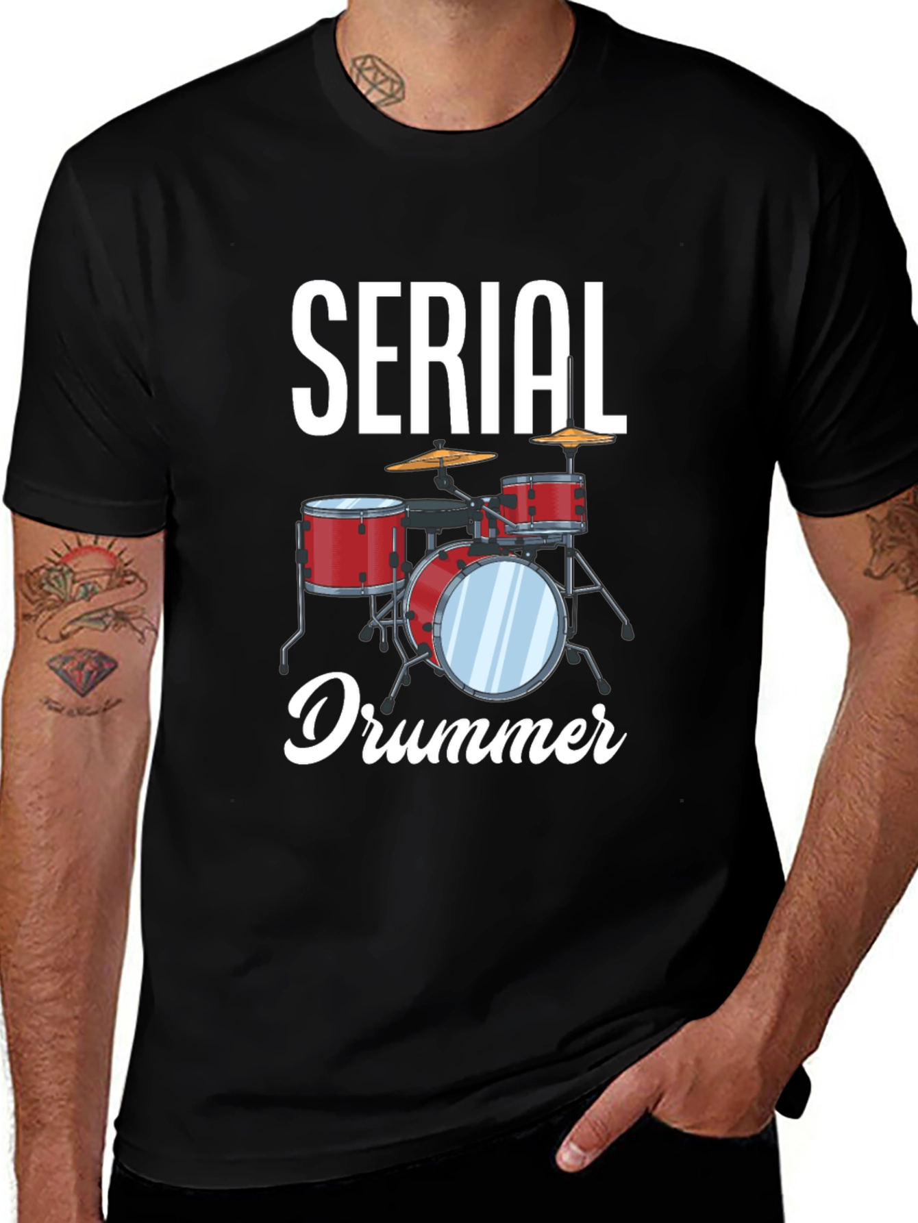 Variant 15 of Serial Drummer Graphic Tee - Black Cotton T-Shirt