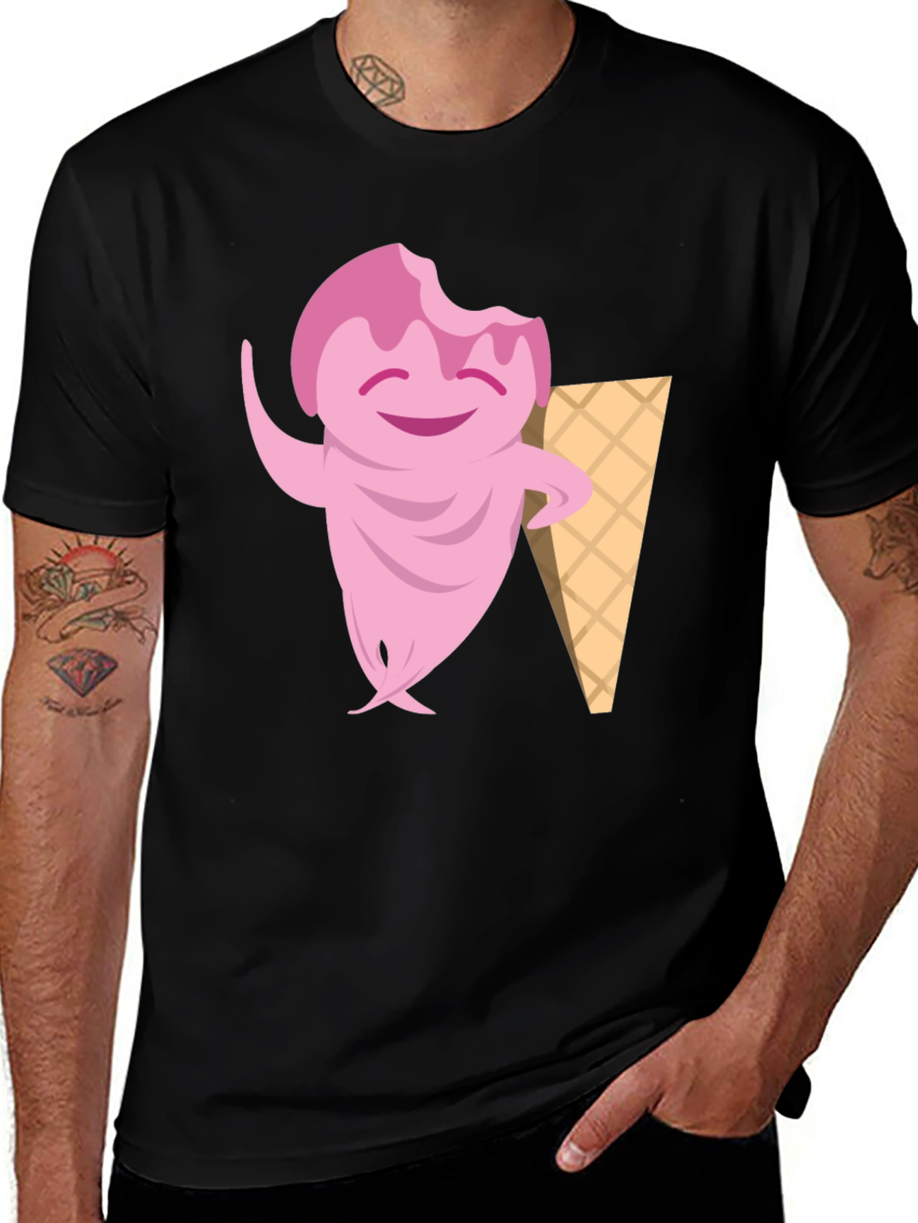 Variant 10 of Ice Cream Character Black T-Shirt