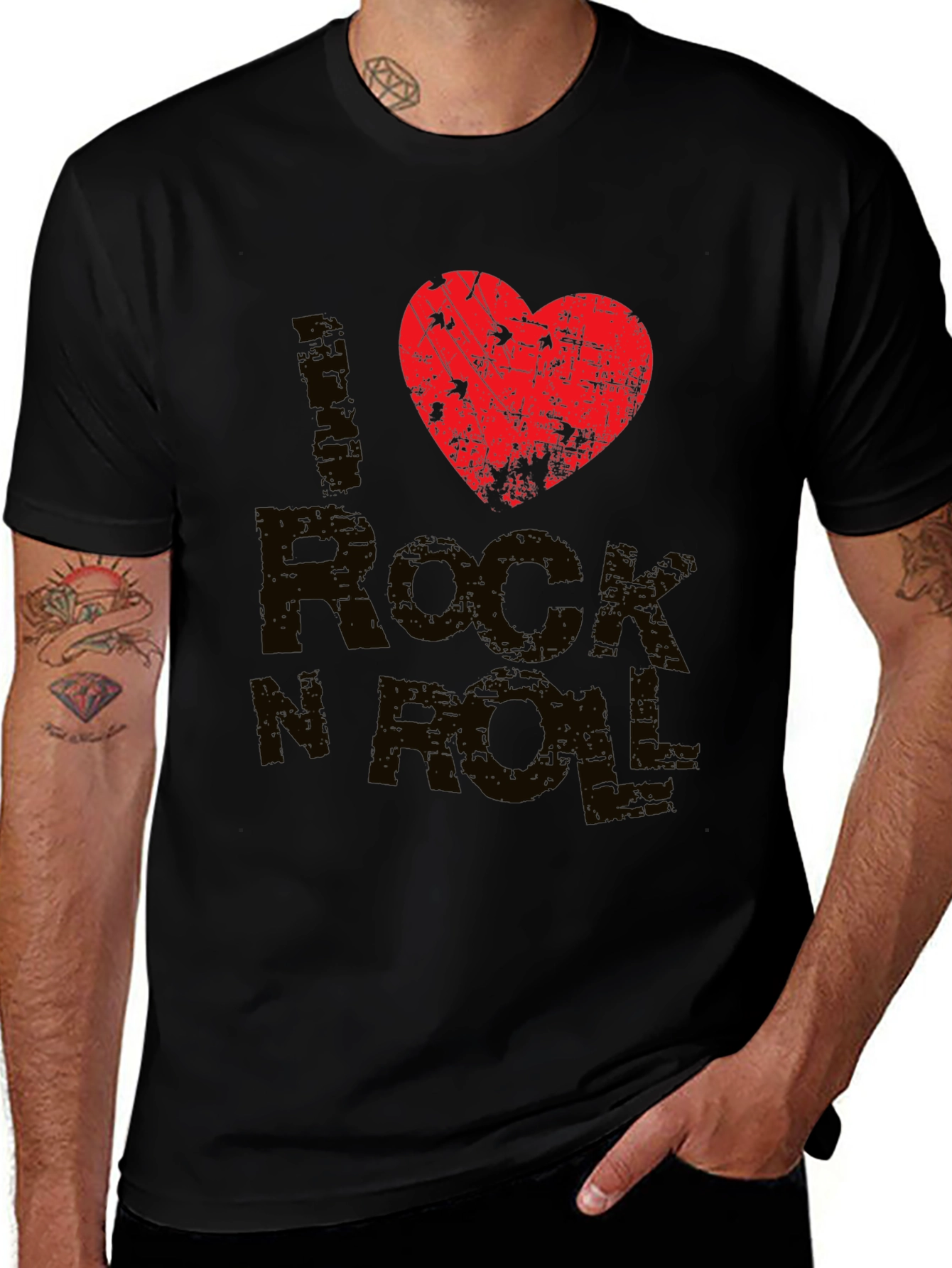 Variant 22 of I Love Rock N Roll T-Shirt - Distressed Heart Graphic Tee