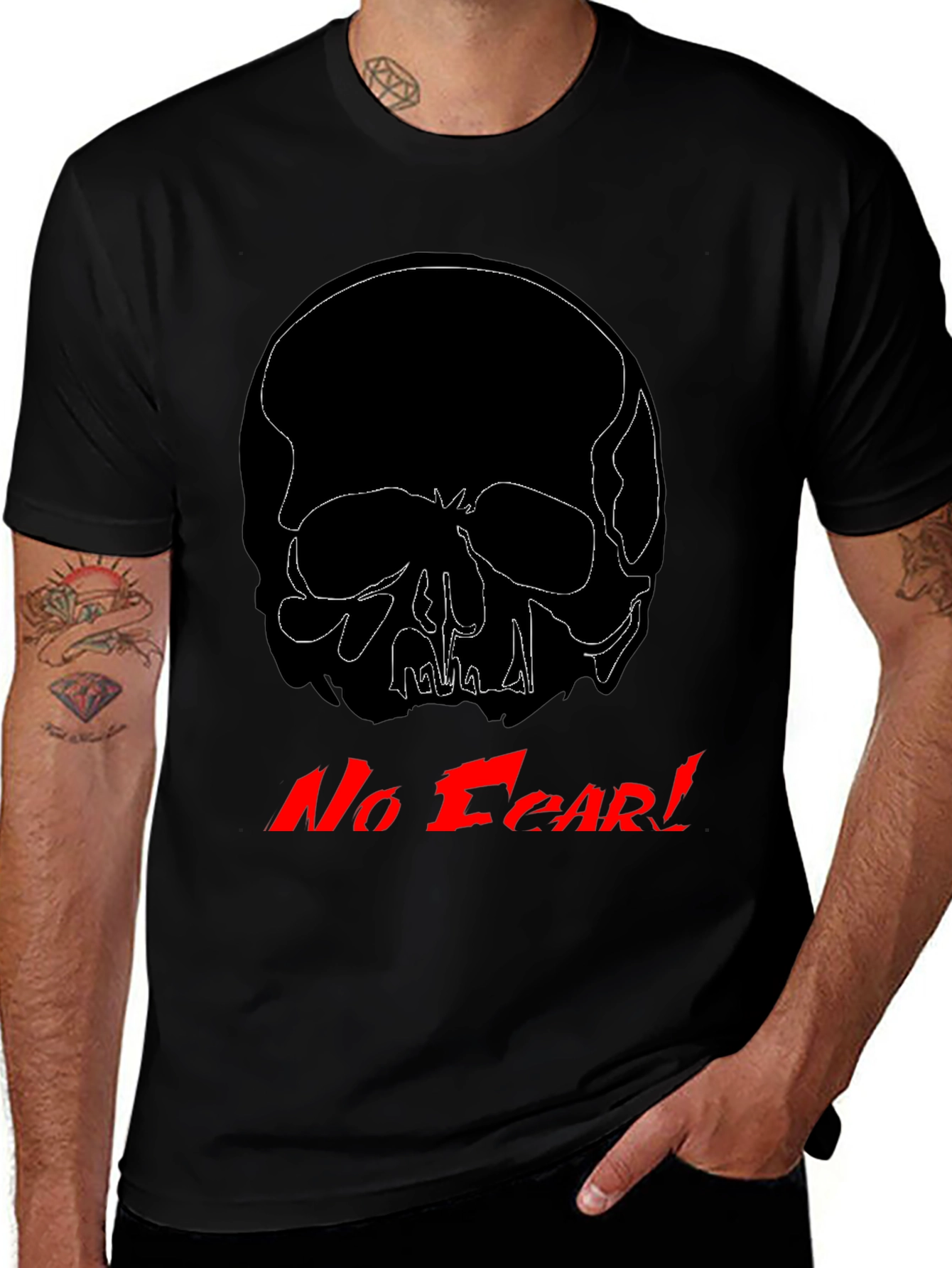 Variant 9 of Men's Black "No Fear" Skull Graphic Tee