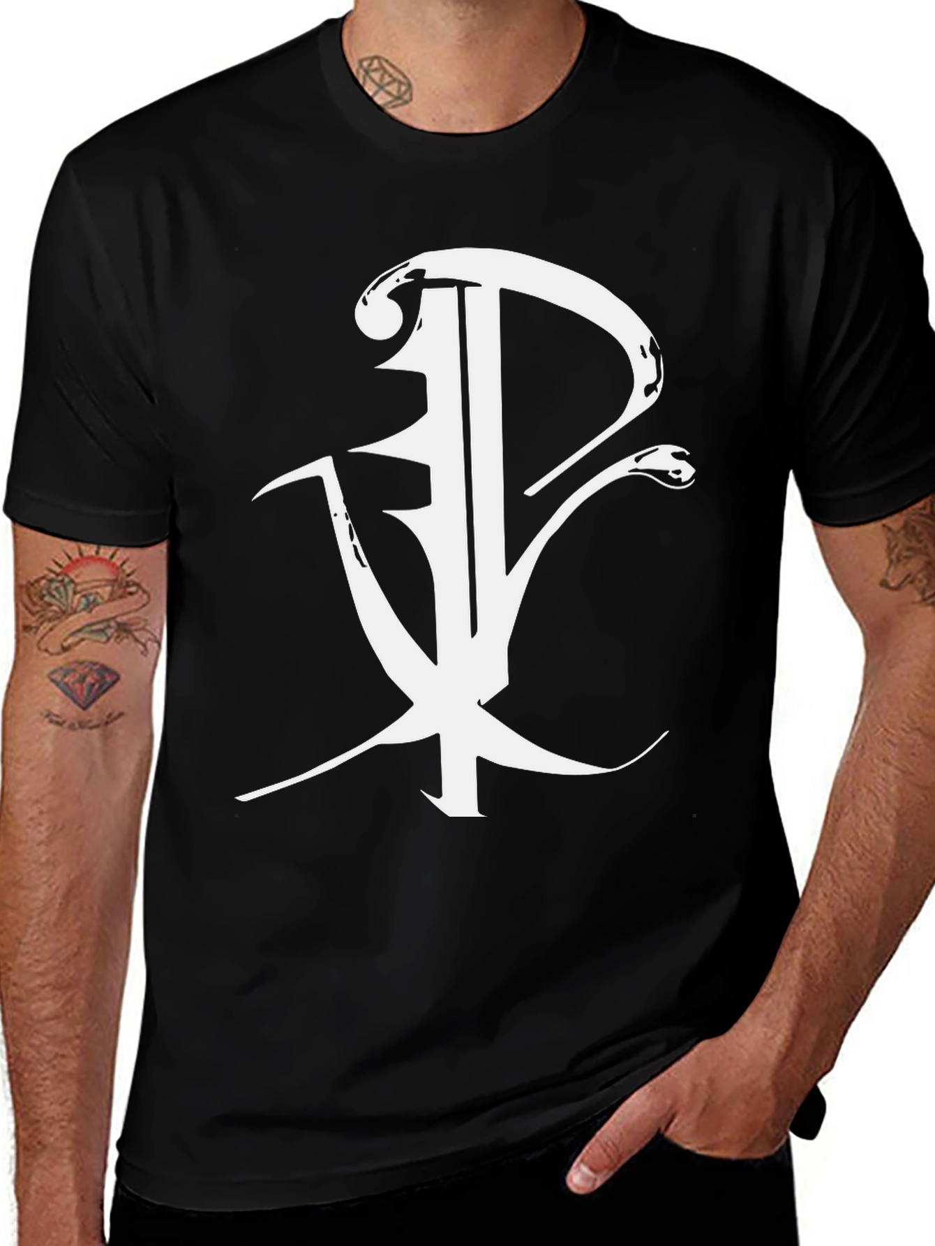 Variant 2 of Black T-Shirt with Unique White Symbol