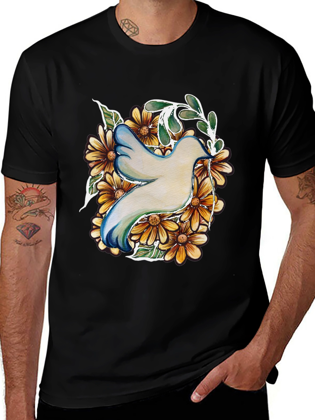 Variant 24 of Dove & Sunflower Graphic Tee - Peace Symbol Shirt