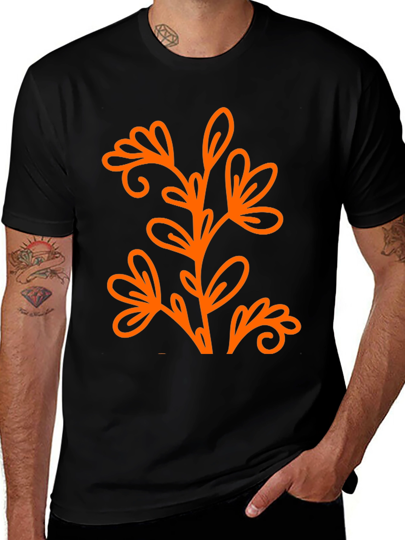 Variant 24 of Stylish Black T-Shirt with Orange Floral Design