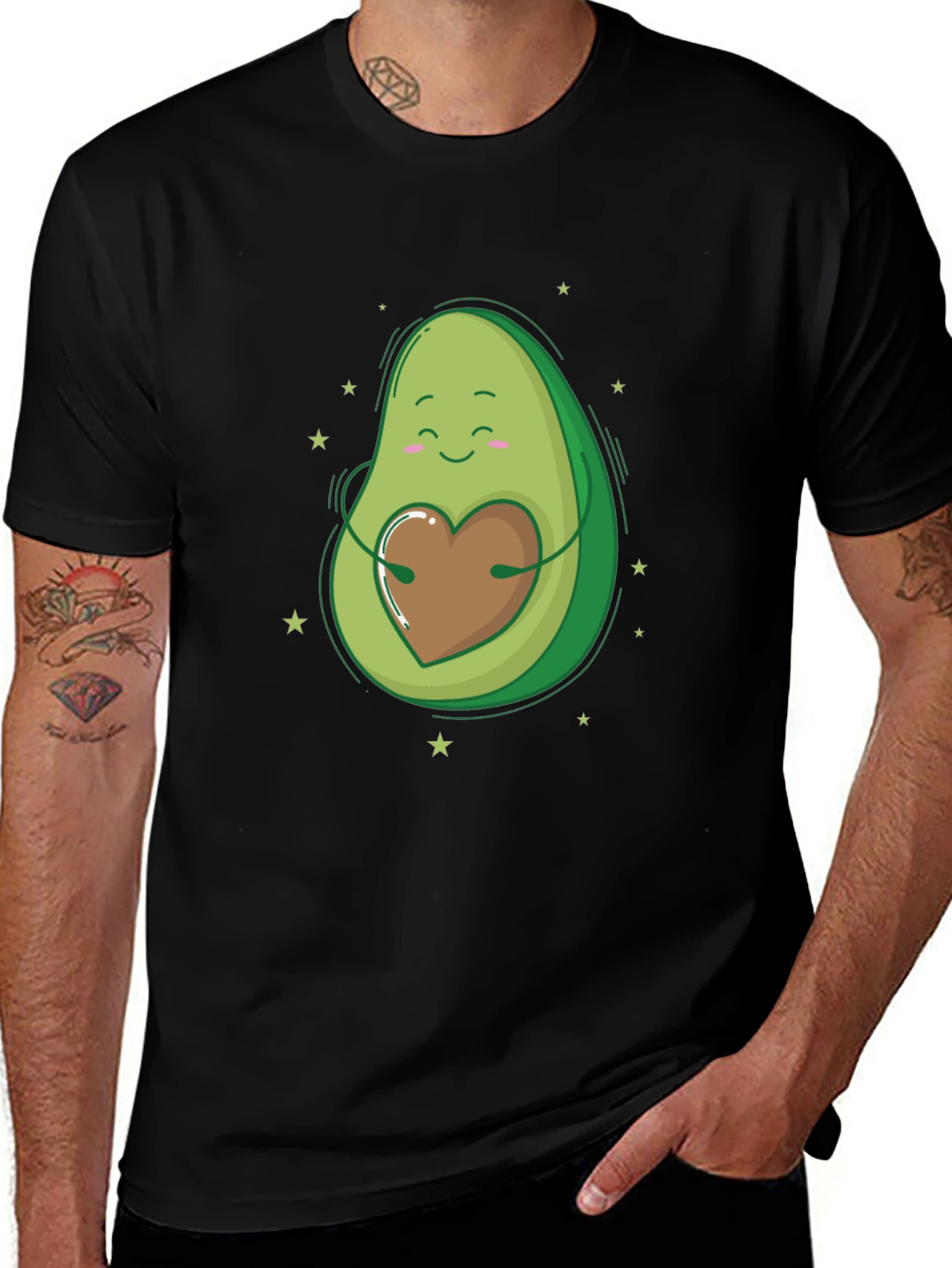Variant 10 of Avocado Heart Hug Graphic Tee - Black T-Shirt