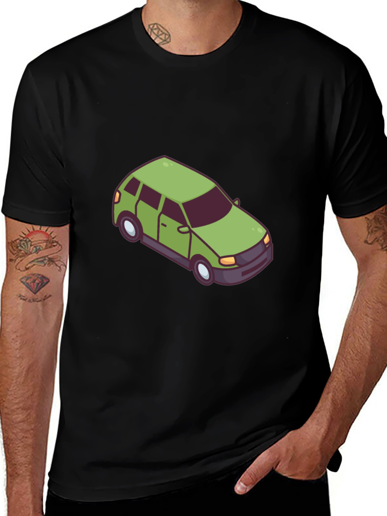 Variant 28 of Cartoon Car Graphic Tee - Black Cotton T-Shirt