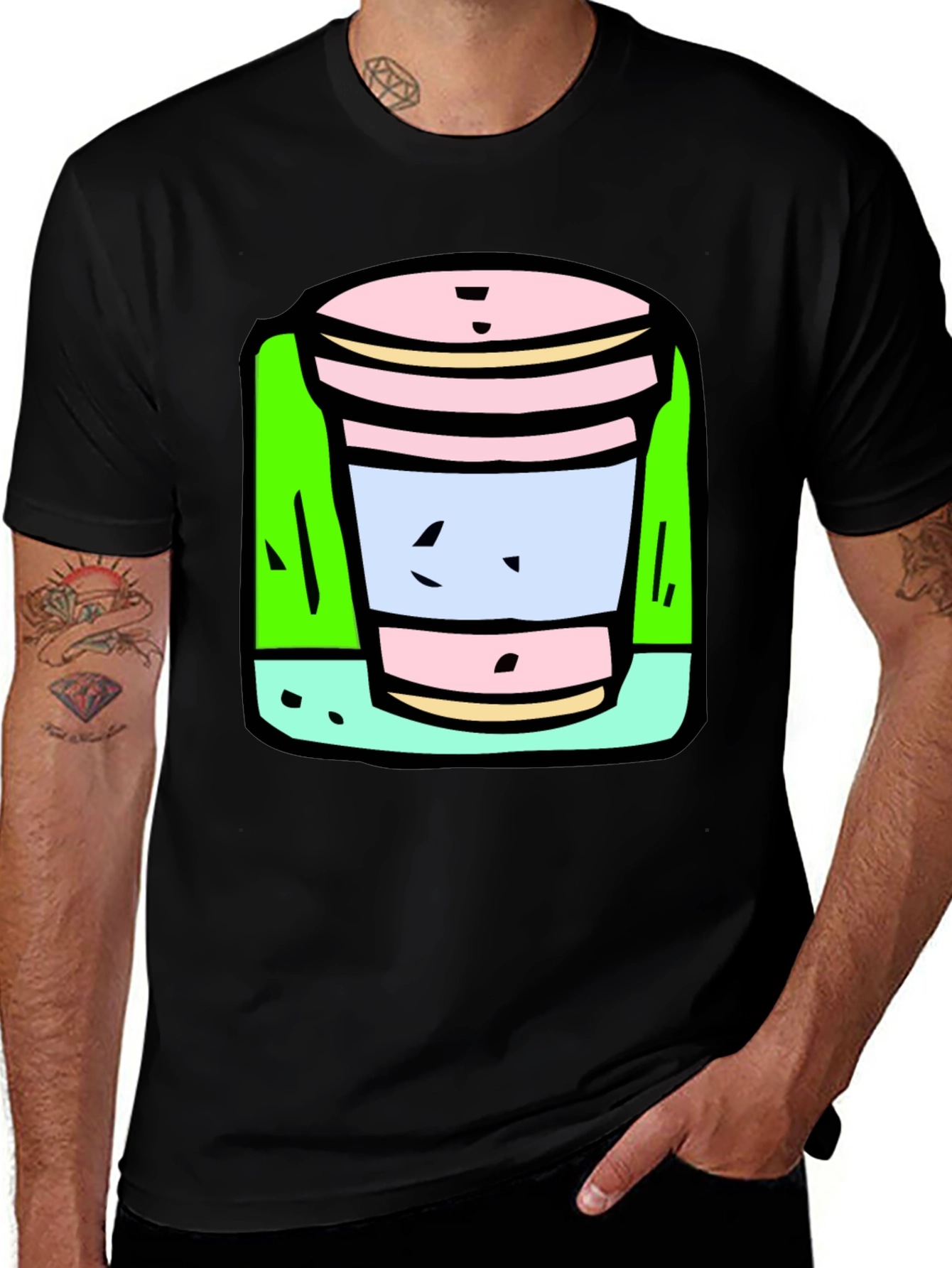 Black Cartoon Cup T-Shirt: Fun, Unique Graphic Tee main image