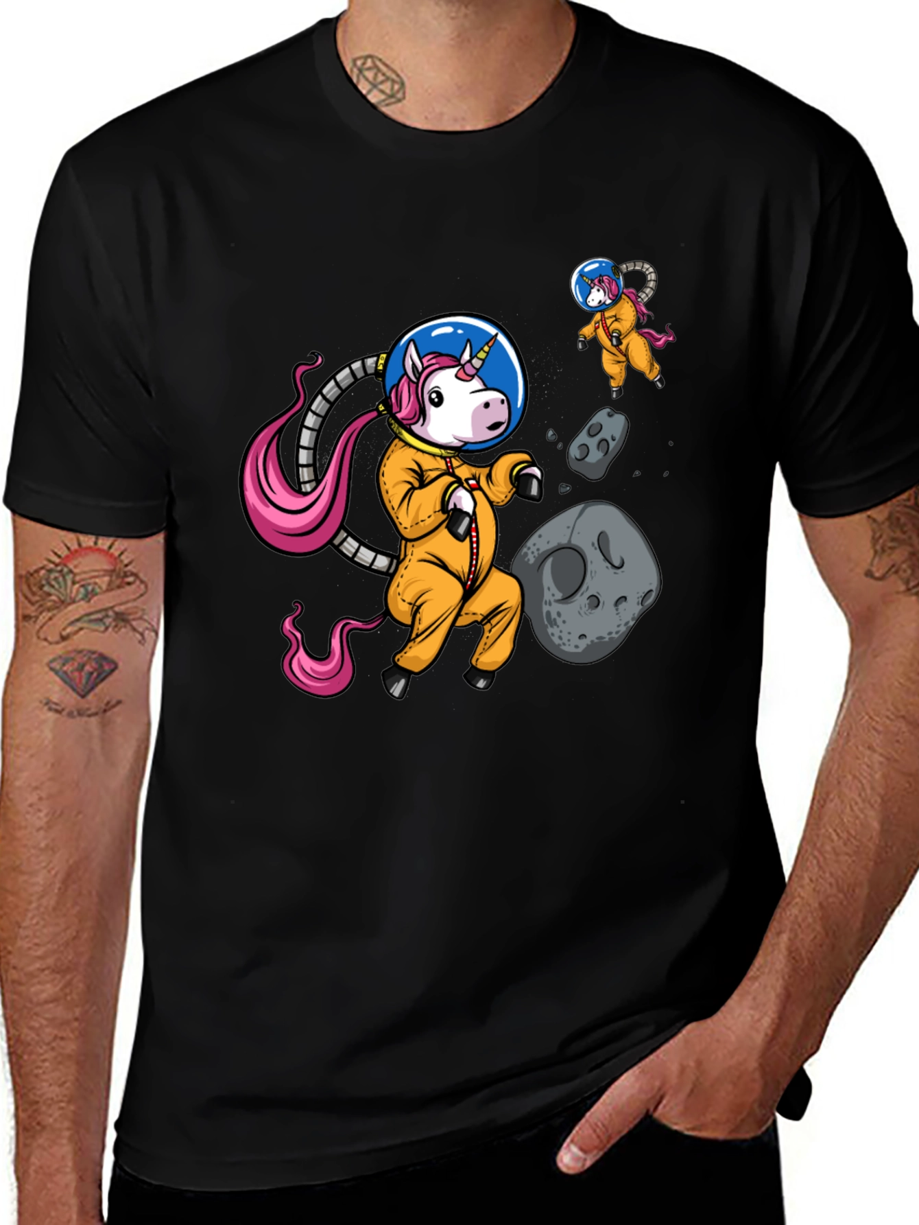 Variant 15 of Unicorn Astronaut Black Graphic Tee
