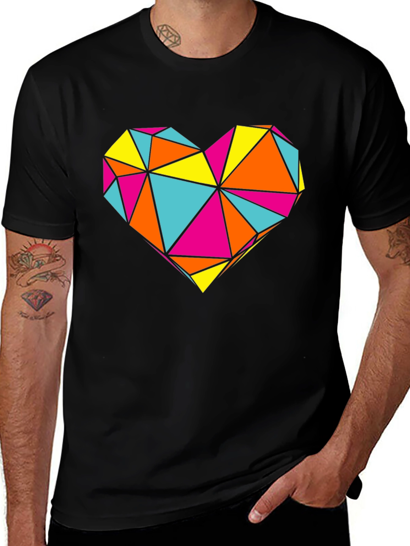 Variant 24 of Geometric Heart Graphic Tee - Stylish Black T-Shirt