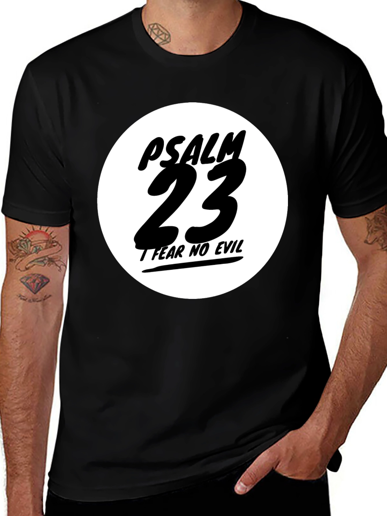Psalm 23 Graphic Tee - 'I Fear No Evil' Men's Black T-Shirt