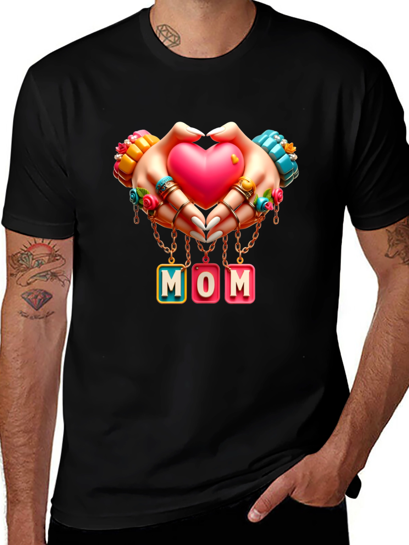 Variant 5 of Trendy 'MOM' Heart Graphic Tee - Perfect for Mother's Day!