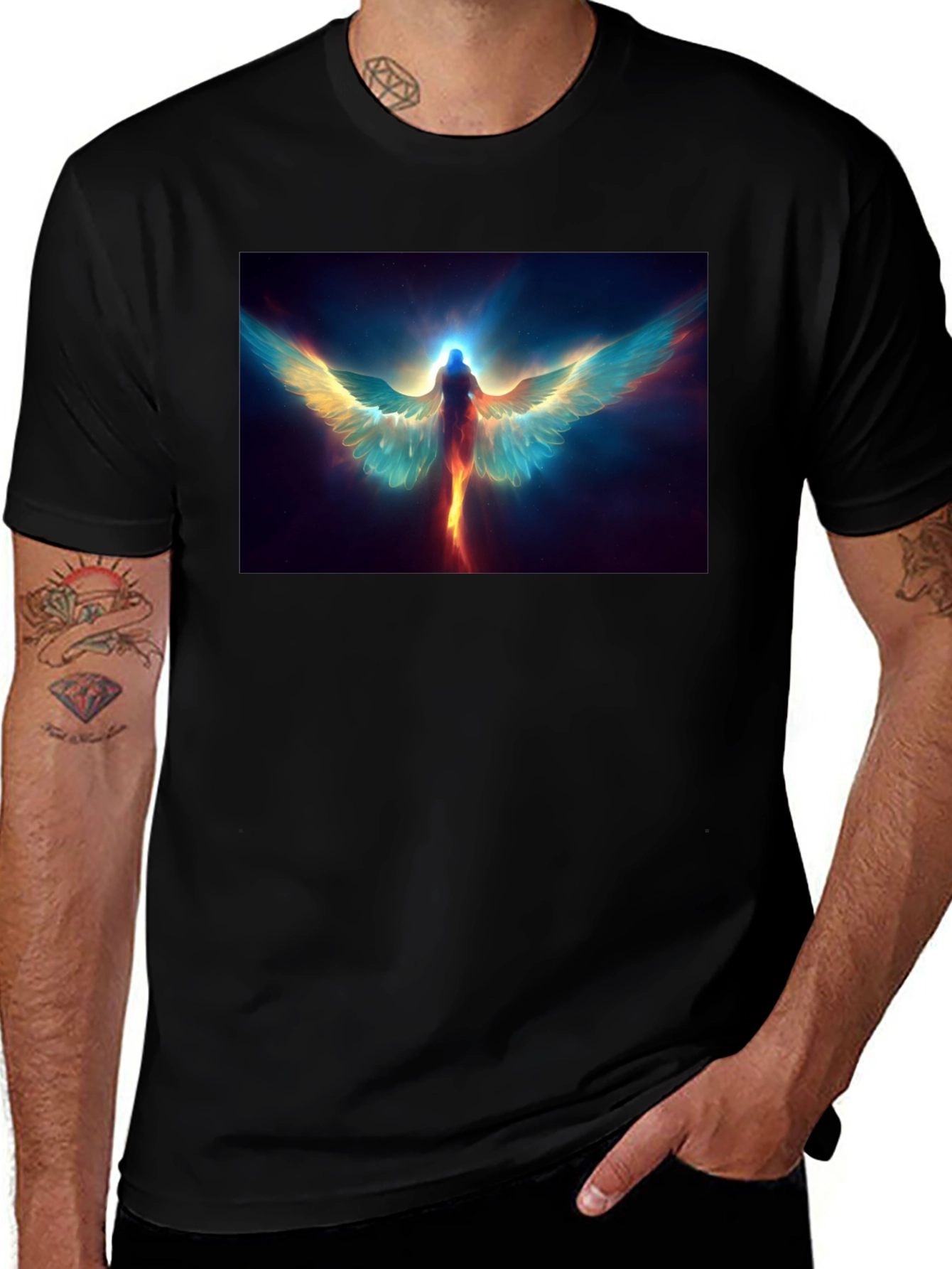Variant 14 of Celestial Angel Graphic Tee - Black Cotton Blend