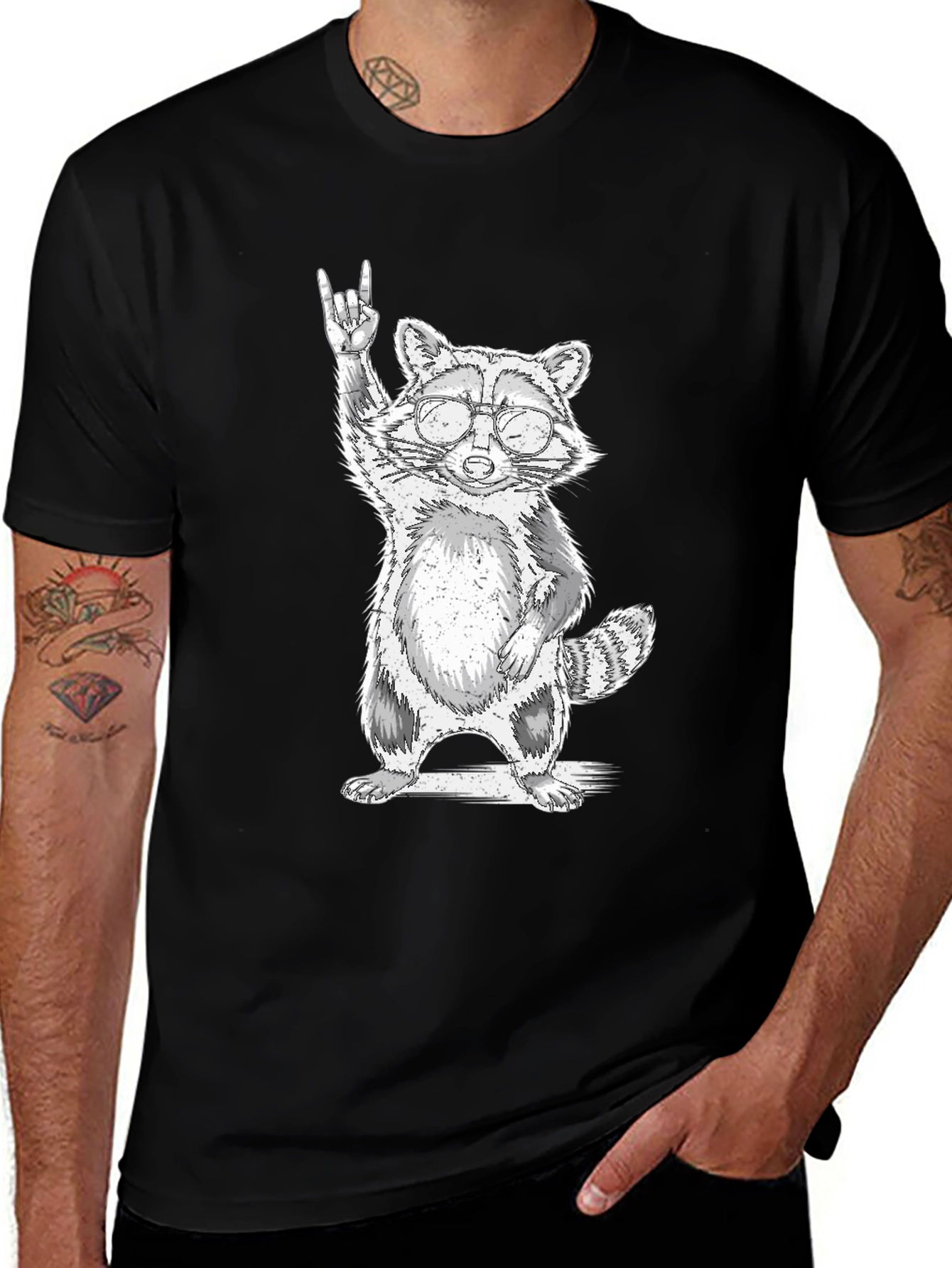 Variant 25 of Cool Raccoon Graphic Tee - Rock On Style