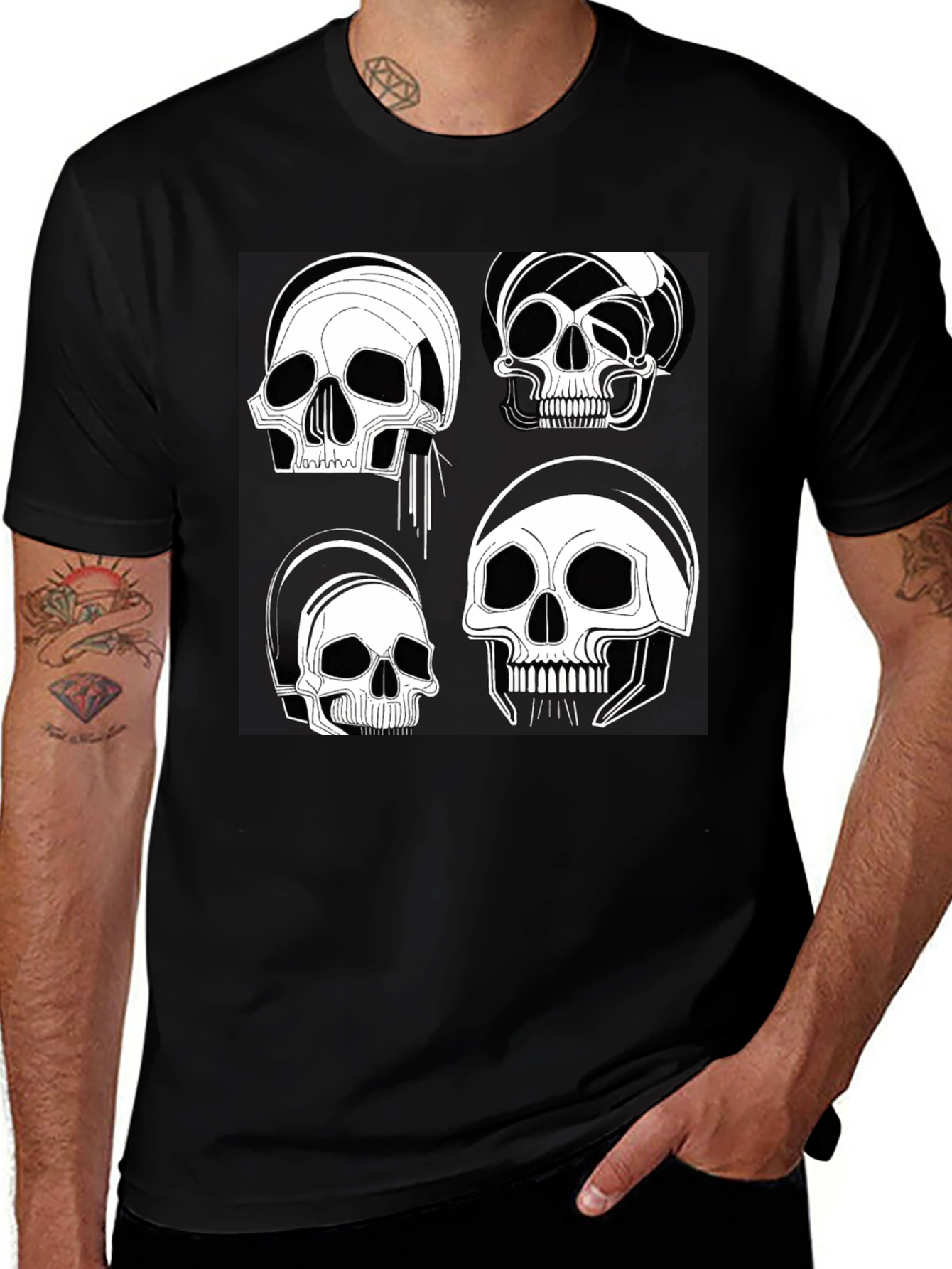 Variant 6 of Skull Graphic Print Black T-Shirt
