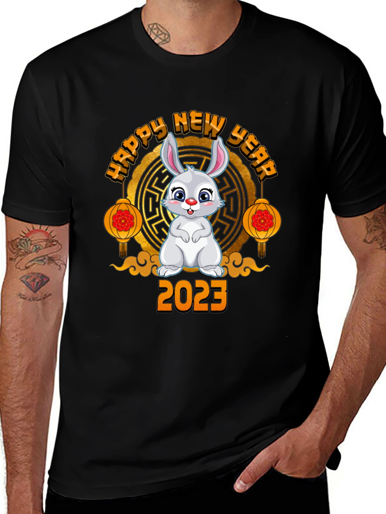 Happy New Year Rabbit 2023 Black T-Shirt