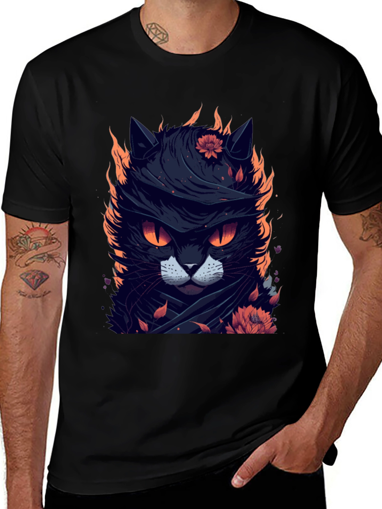 Variant 8 of Fiery Feline T-Shirt - Unique Cat Graphic Tee