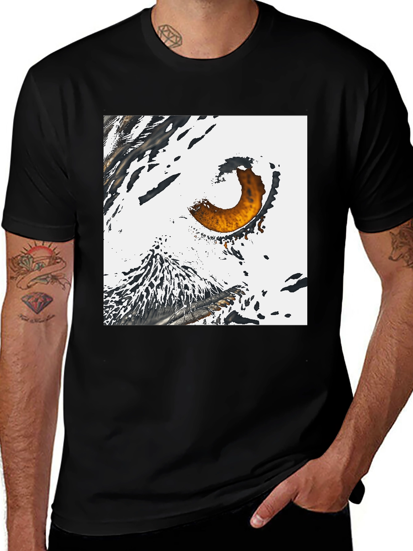 Variant 17 of Eye of the Owl Graphic Tee - Black Cotton Comfort