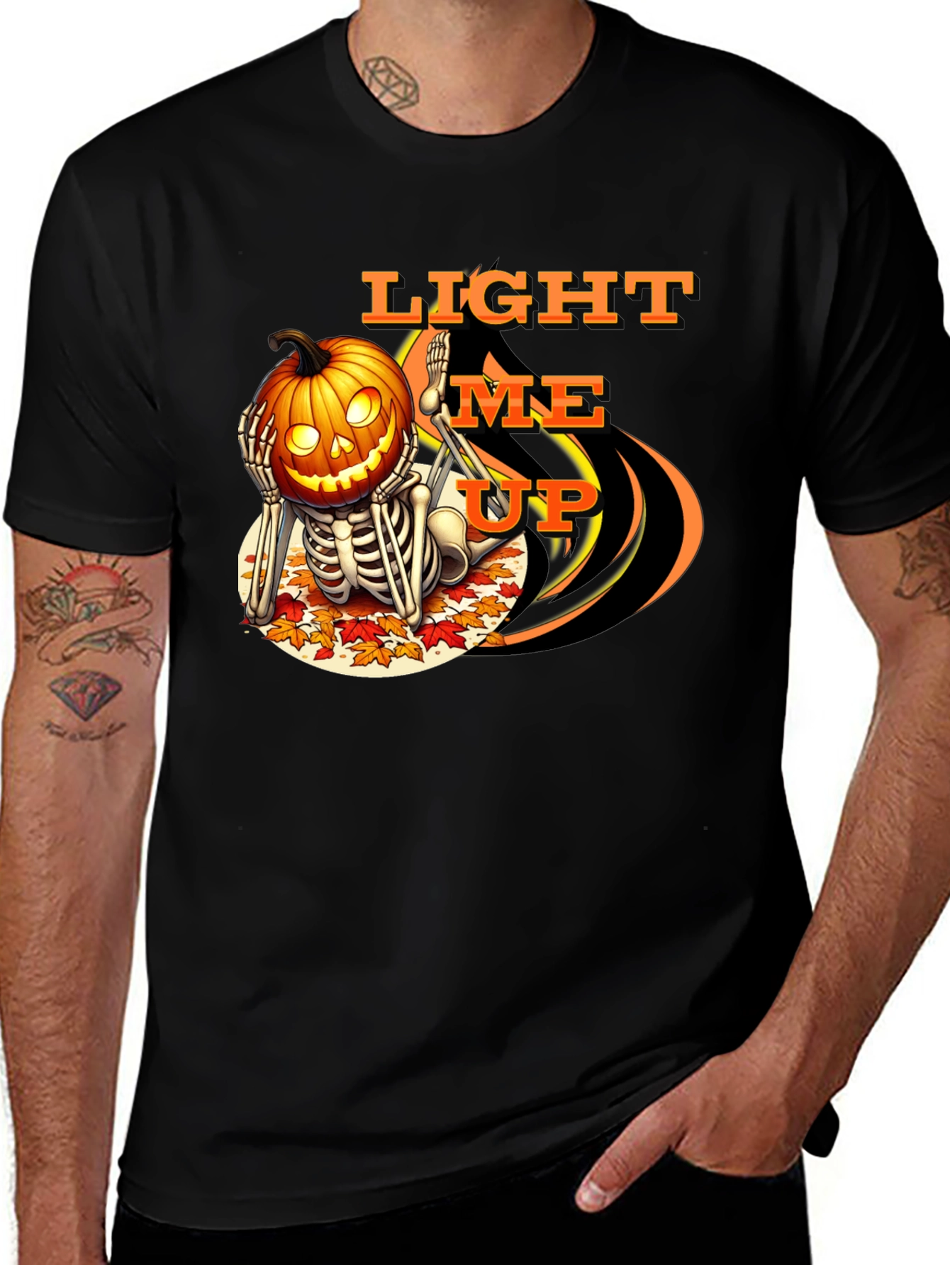 Halloween Pumpkin Skeleton T-Shirt - Light Me Up