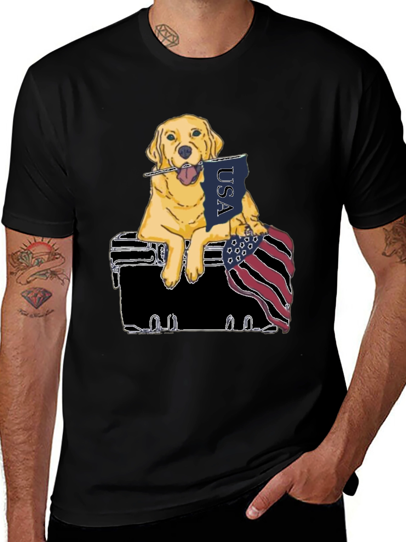 Variant 30 of Patriotic Golden Retriever Graphic Tee