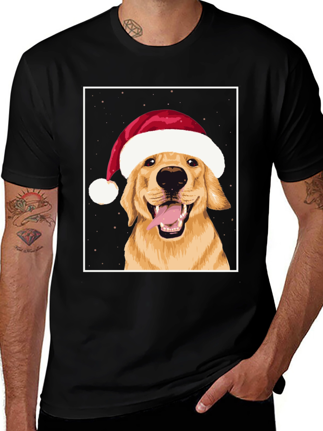 Black Dog in Santa Hat Graphic Tee - Holiday Cheer! main image
