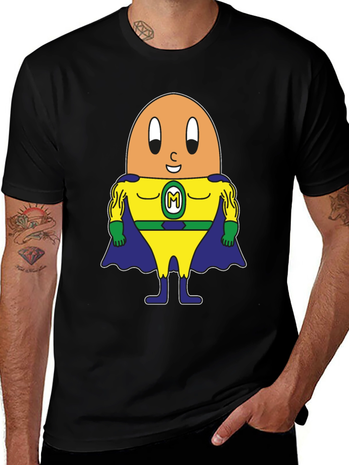Funny Egg Superhero Black T-Shirt 