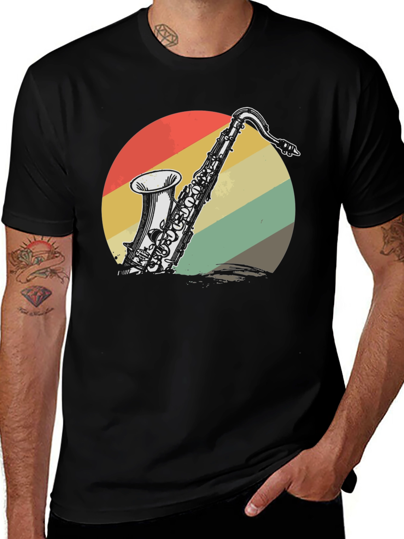 Variant 7 of Retro Saxophone Graphic Tee - Black Cotton T-Shirt