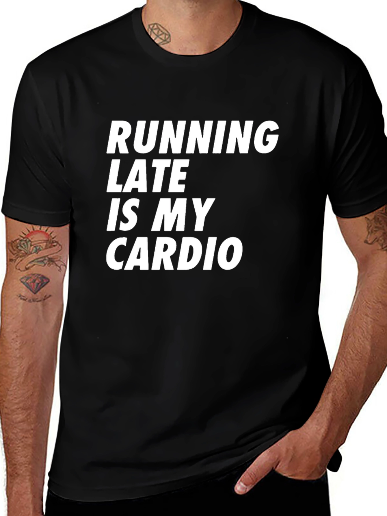 Variant 13 of Running Late Cardio Tee - Humorous Workout Shirt