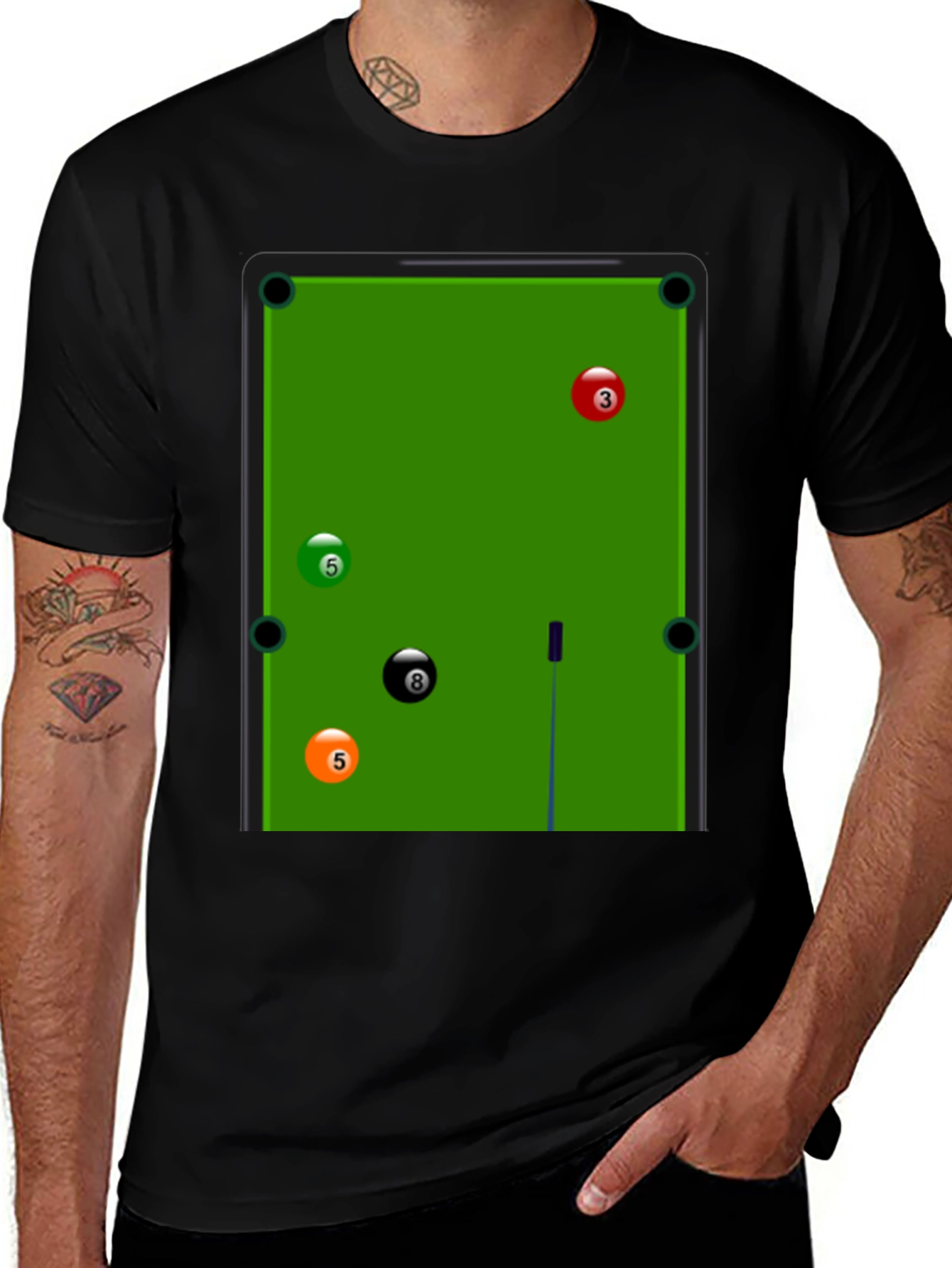 Billiards Pool Table Graphic Tee - Black T-Shirt