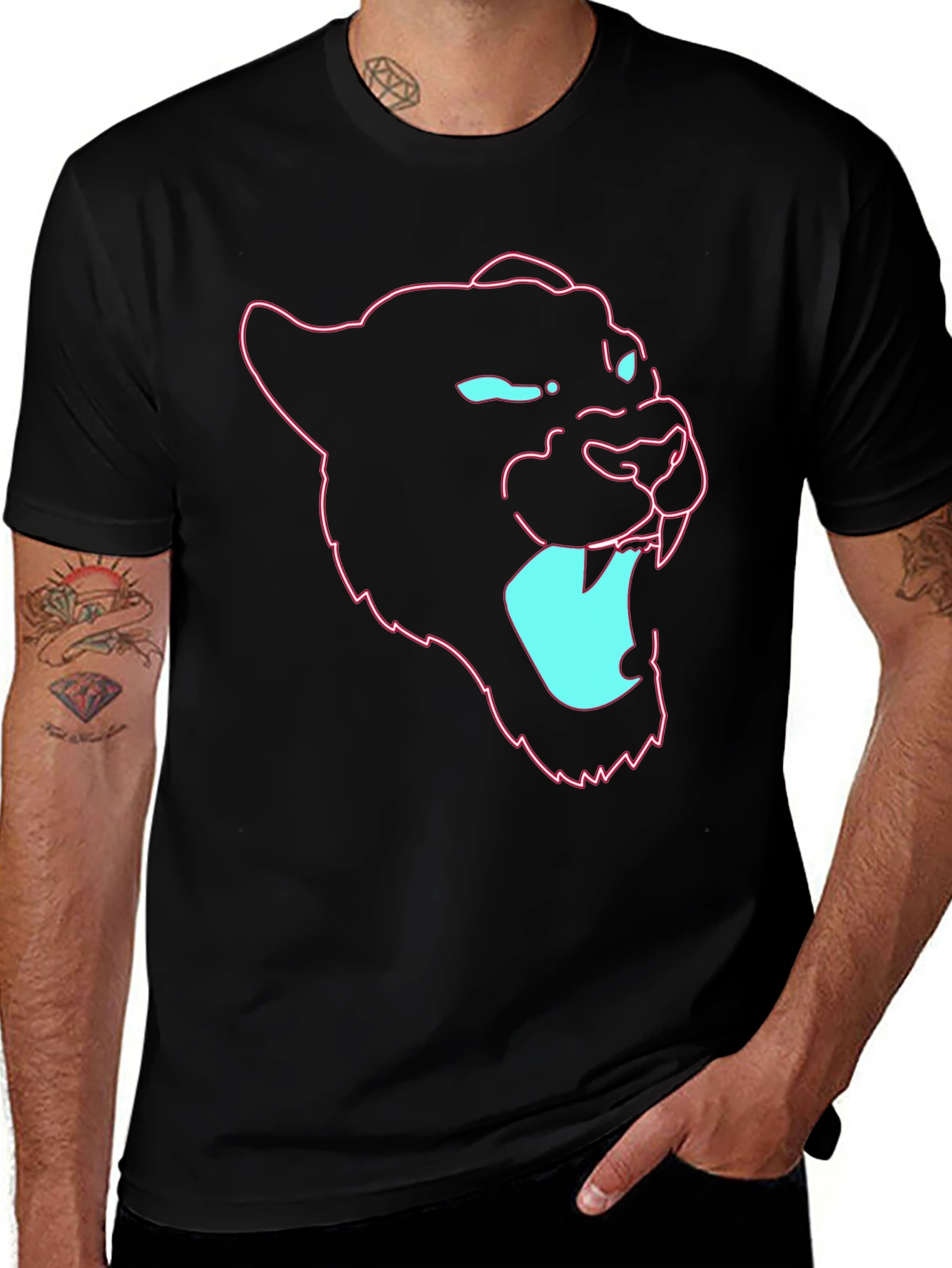 Neon Panther Graphic Tee - Men's Black T-Shirt