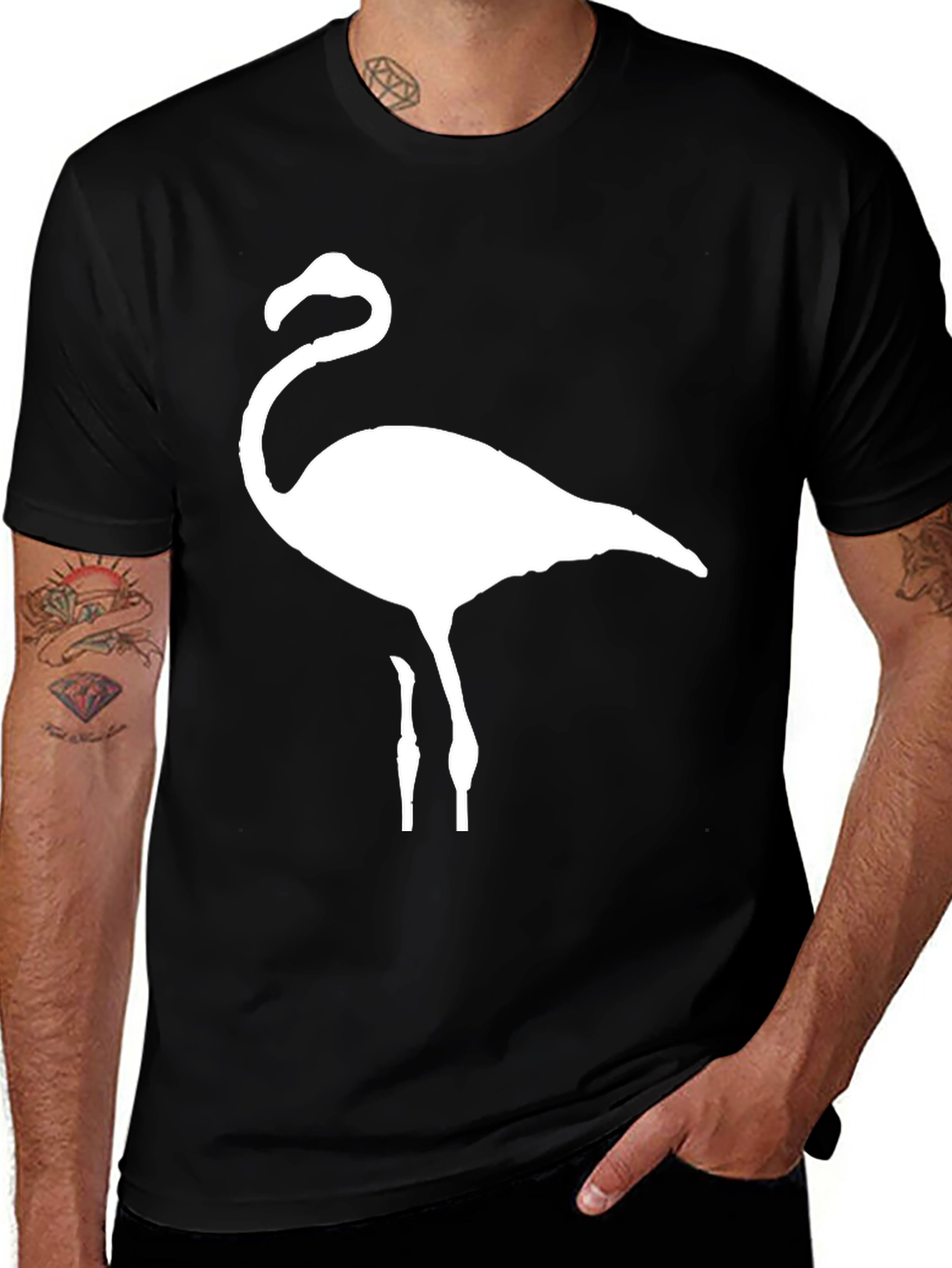 Variant 13 of Flamingo Graphic Tee - Casual Black T-Shirt