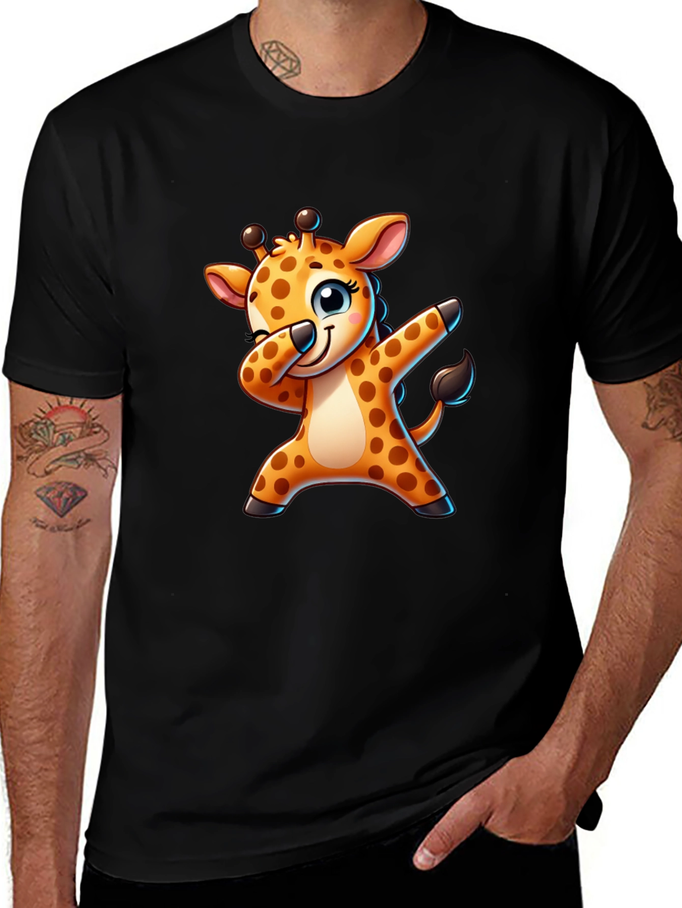 Variant 11 of Dabbing Giraffe Black T-Shirt - Fun Cartoon Tee