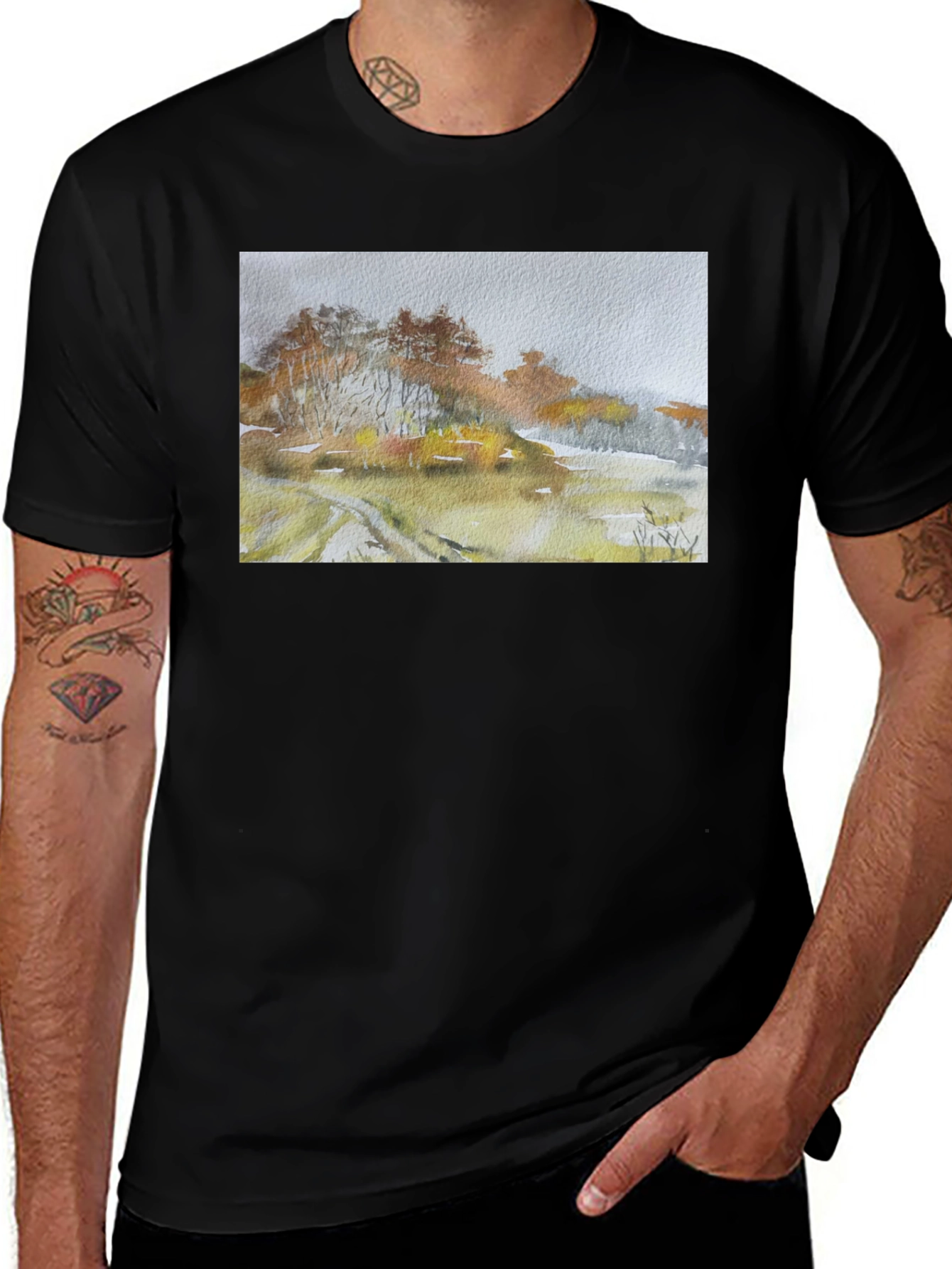 Variant 2 of Watercolor Landscape Graphic Tee - Soft Cotton Blend