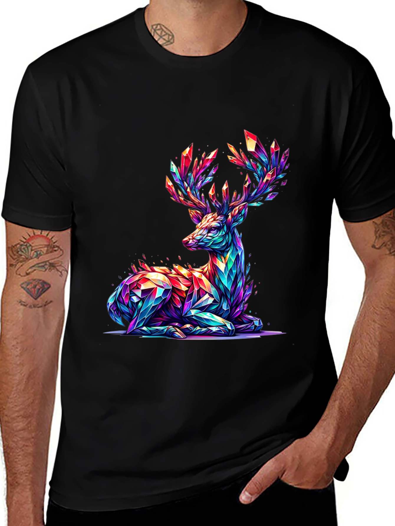 Variant 30 of Prismatic Deer Graphic T-Shirt - Black