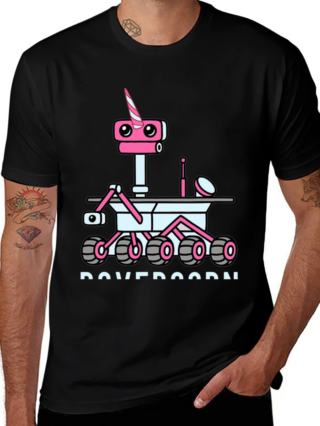 Variant 30 of Unicorn Robot Rover T-Shirt - Black Cotton Graphic Tee