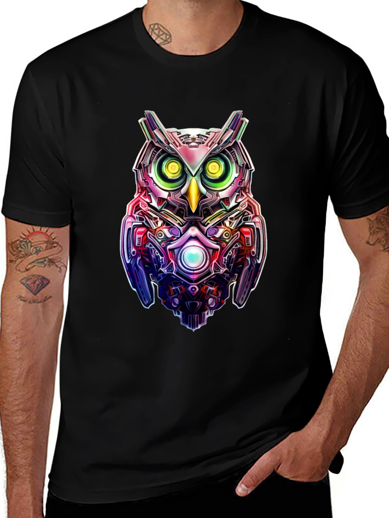 Variant 28 of Cyberpunk Owl Graphic Print Black T-Shirt