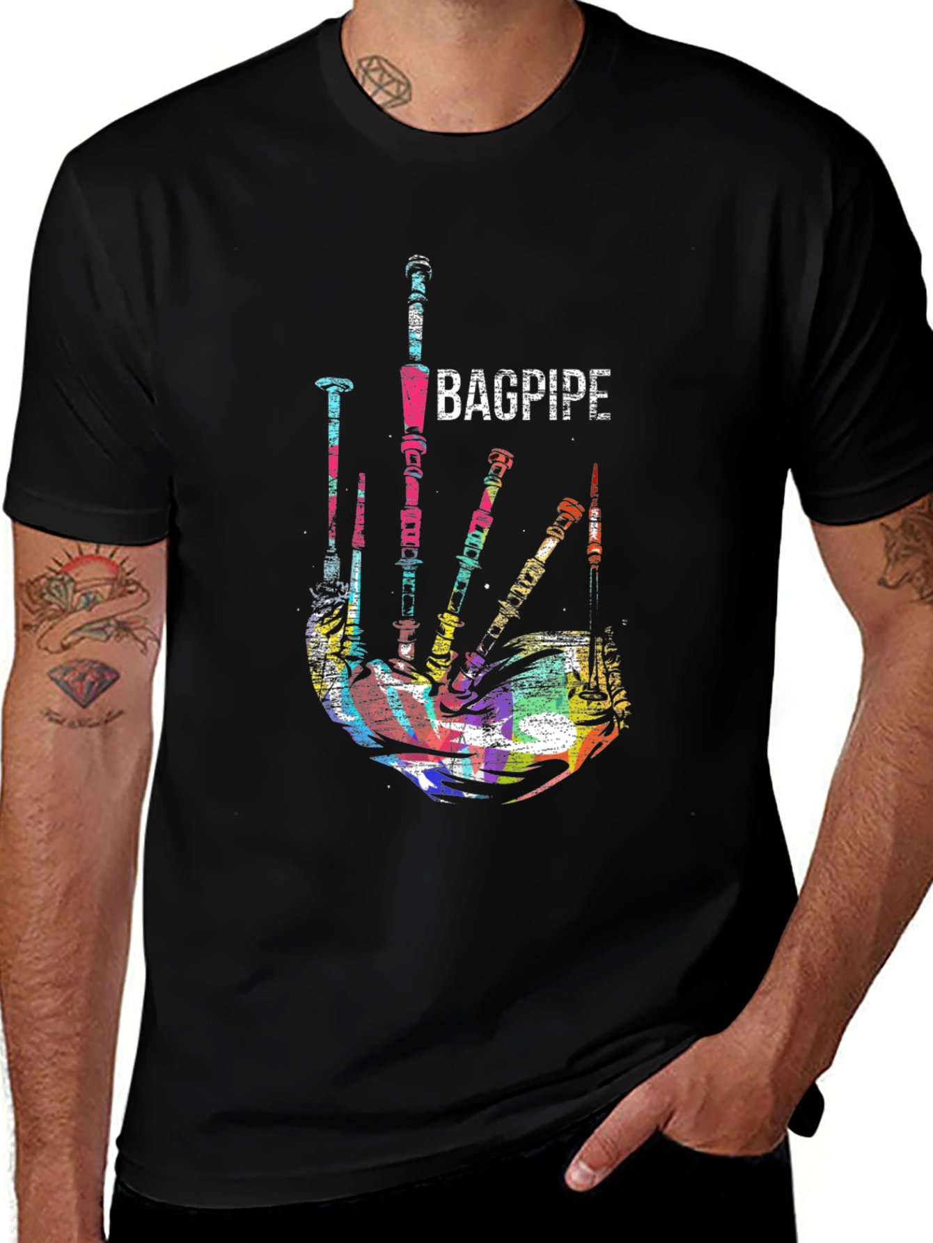 Variant 2 of Bagpipe Graphic Black T-Shirt Unique Music Tee