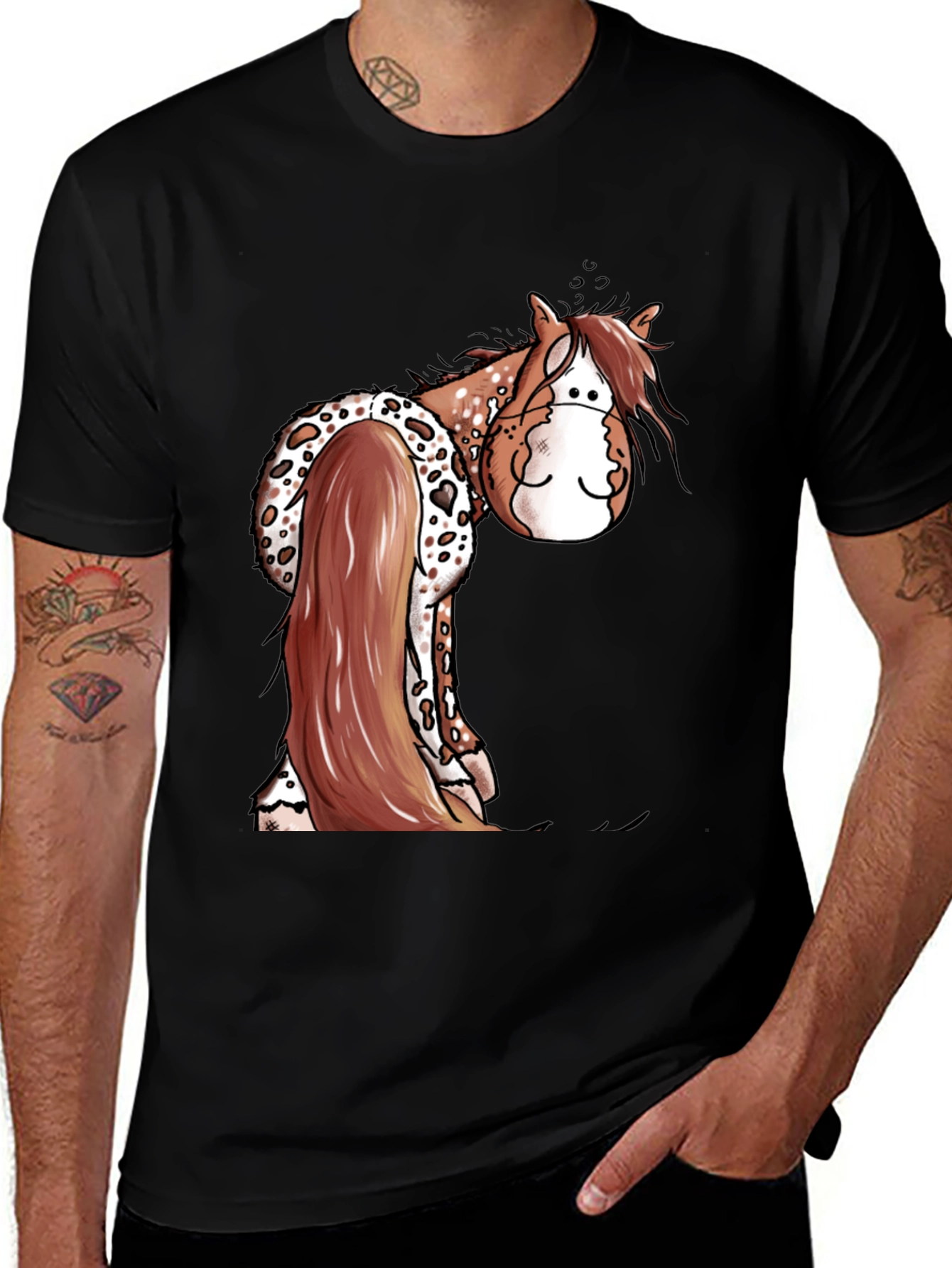 Variant 9 of Funny Horse Cartoon Black T-Shirt