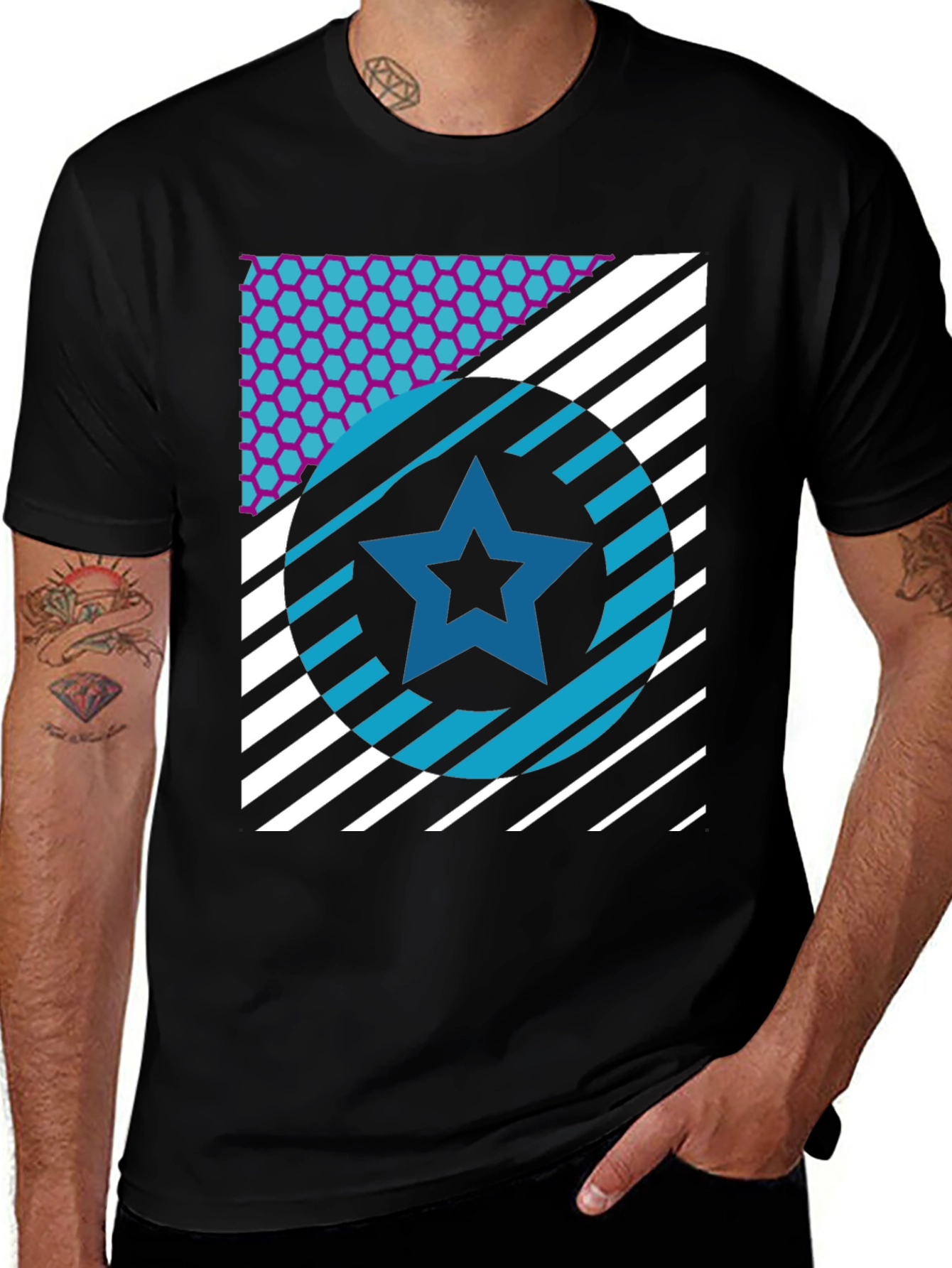 Variant 25 of Retro Star Graphic Tee - Black Cotton Blend