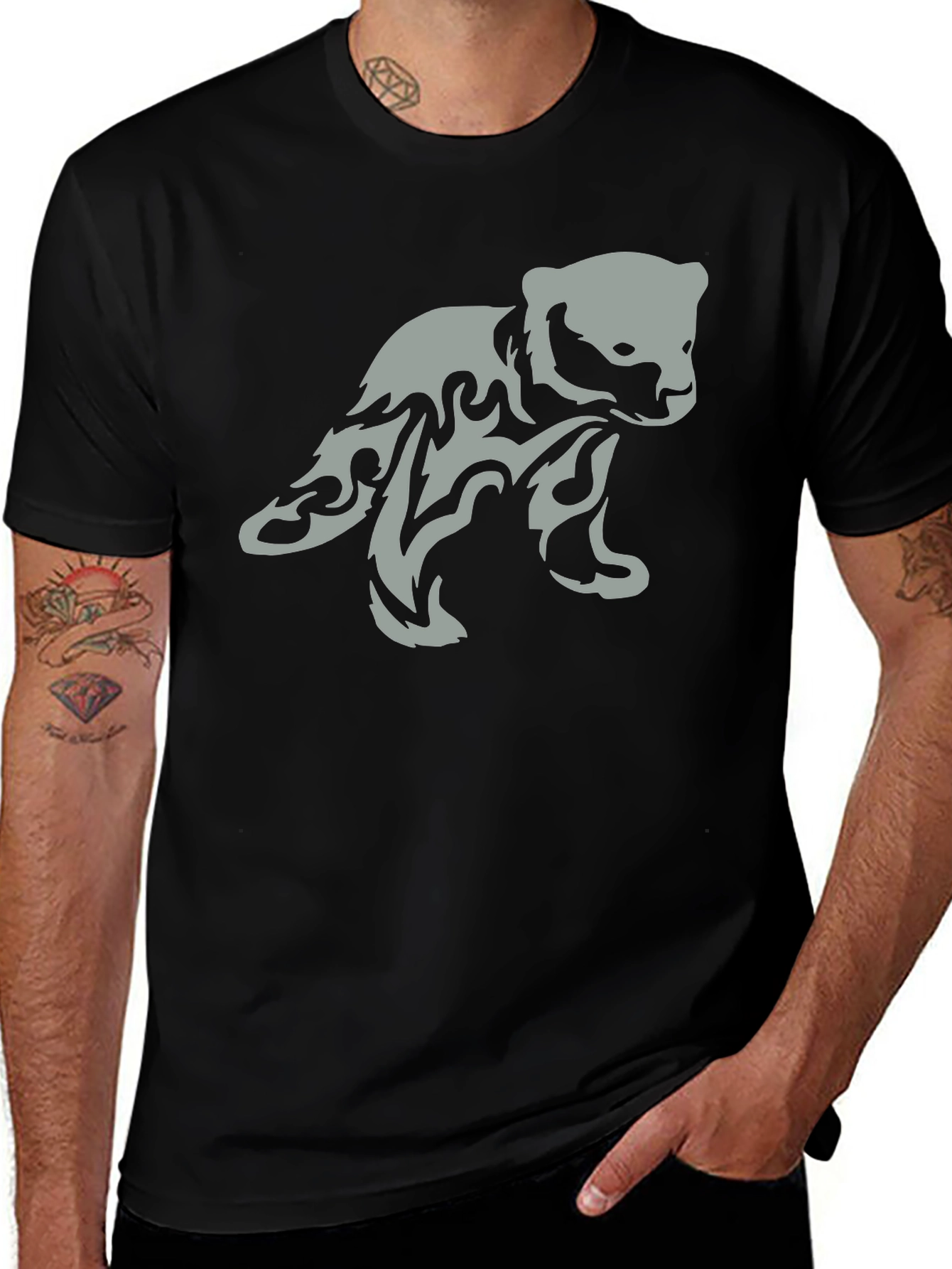 Variant 13 of Tribal Bear Graphic Print T-Shirt