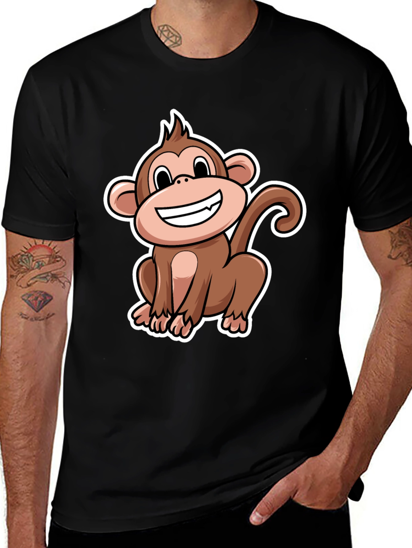 Variant 22 of Monkey Graphic T-Shirt - Black Crew Neck Tee