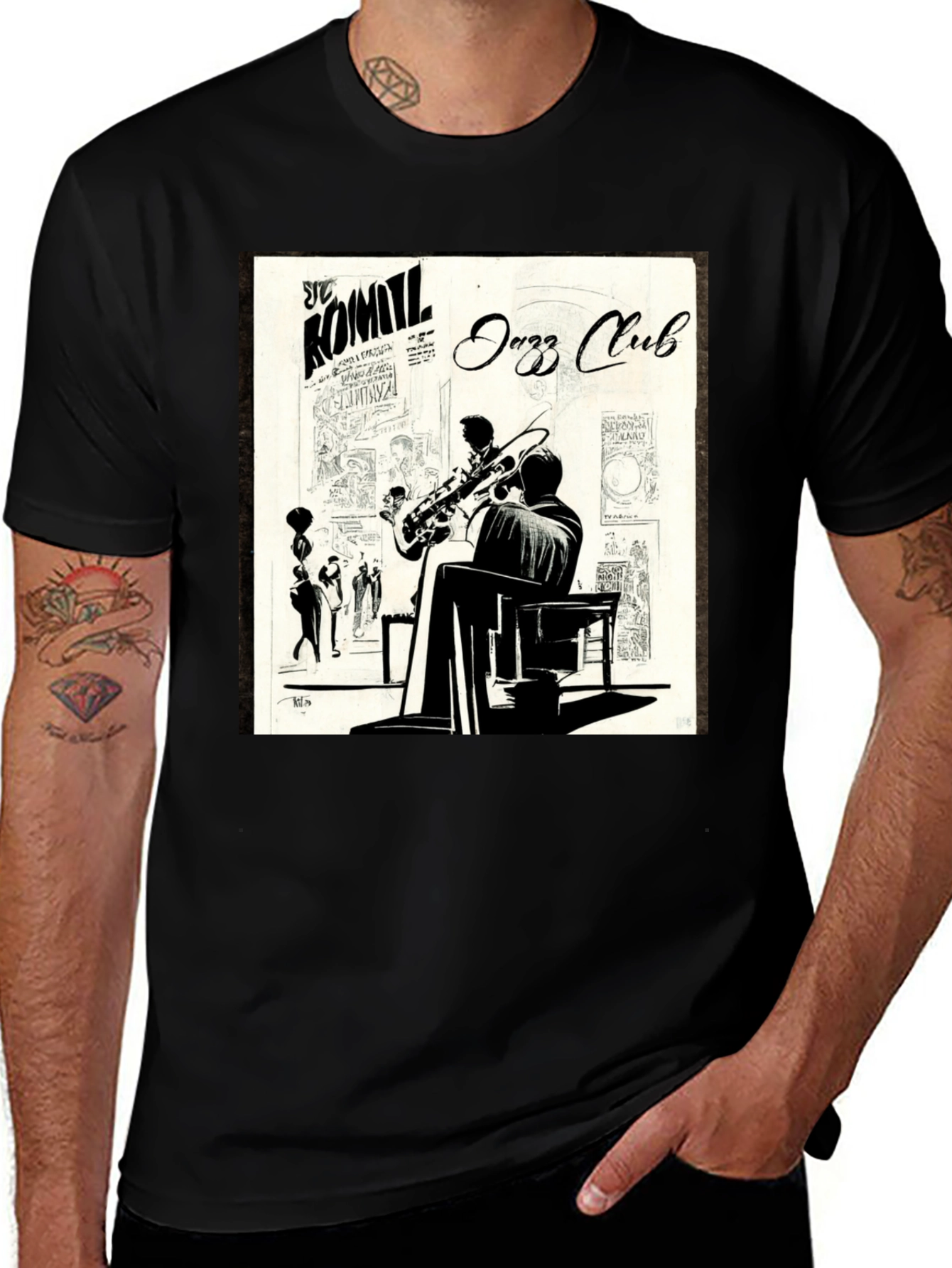 Variant 11 of Vintage Jazz Club Graphic Tee - Stylish Black T-Shirt