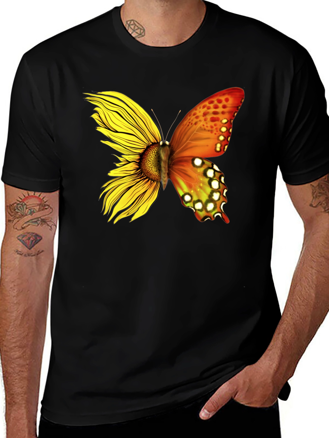 Variant 25 of Sunflower Butterfly Graphic Tee - Unique Nature T-Shirt